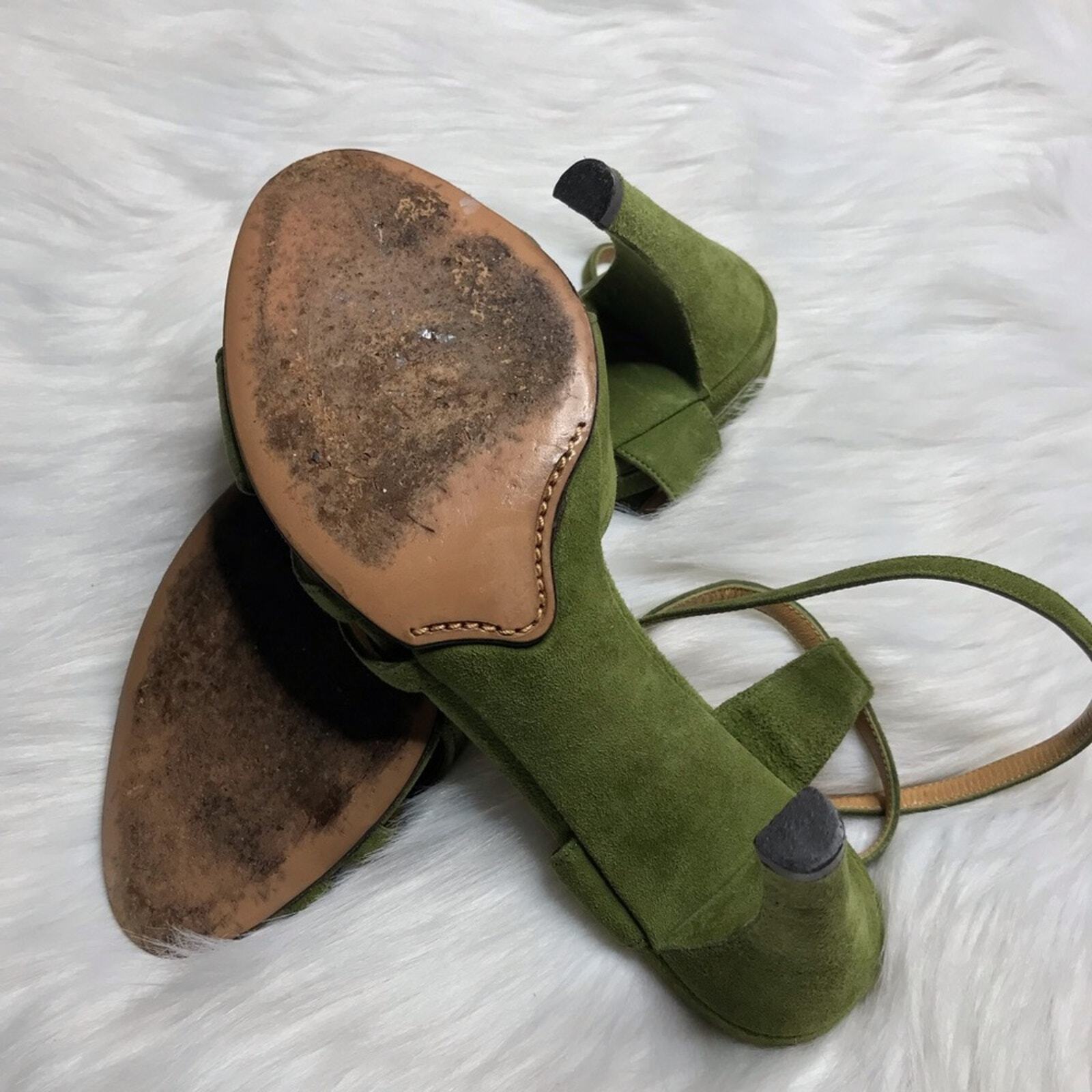 Bally Shena Suede Criss Cross Open Toe Ankle Strap Sandal Pear Green Sz 6