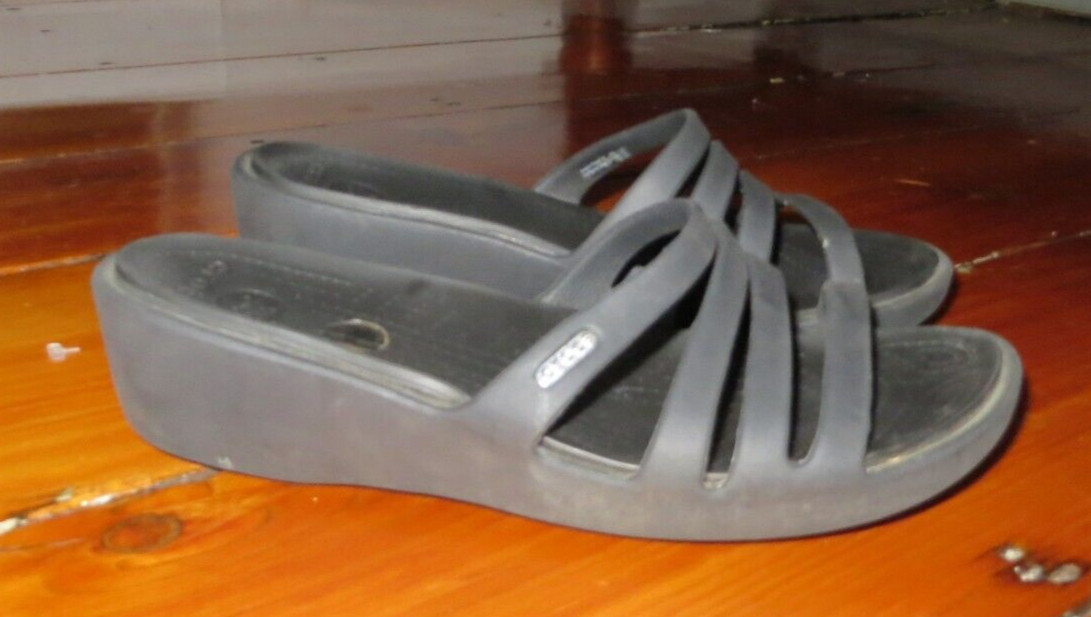 Crocs Rhonda Wedge Sandals Slip-On Strappy Slides Open Toe Black Women’s Size 11