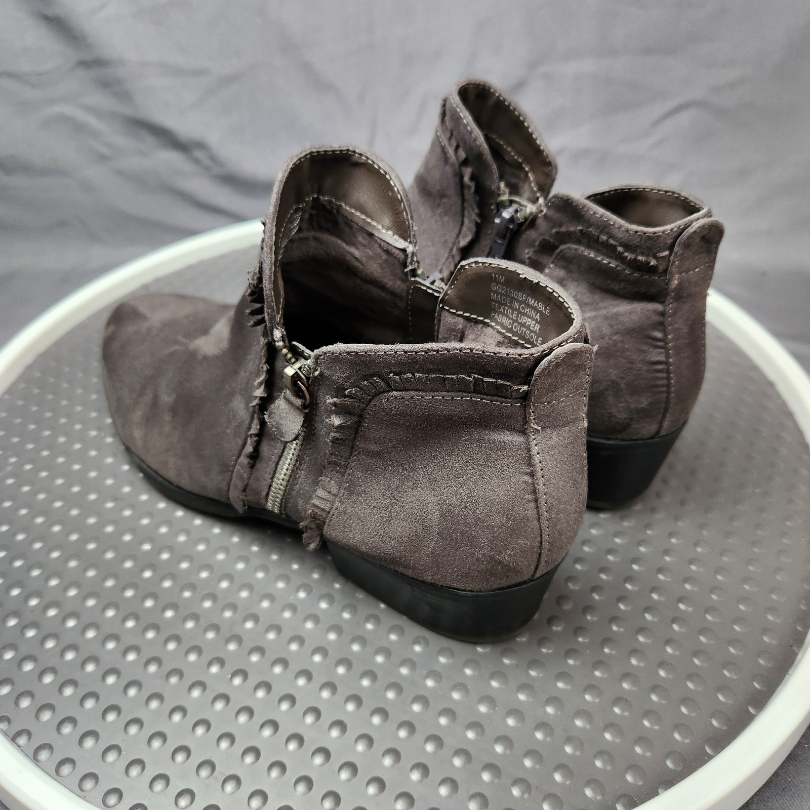 MIA Mable Vegan Suede Ankle Booties Gray Fringe Womens Size 11M Zip Casual Boots