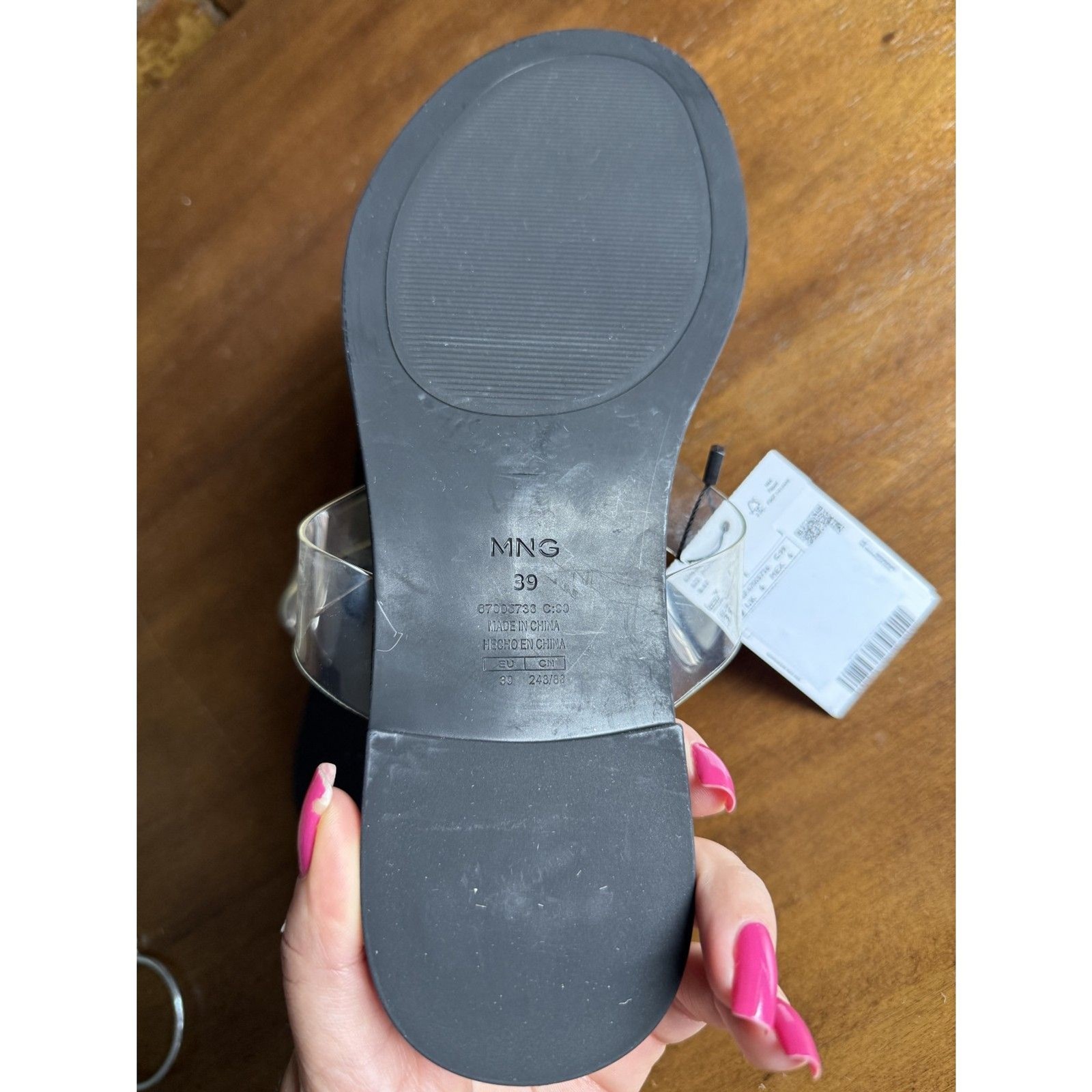 Mango Clear PVC Toe Ring Flat Sandals Black Gold NWT Size EU 39 US 8.5-9