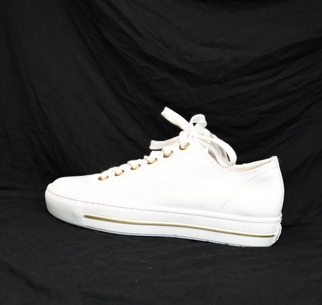 $470 Paul Green Sophie Sneaker low top WHITE LEATHER PATENT CAP TOE 8 (TD21.5)