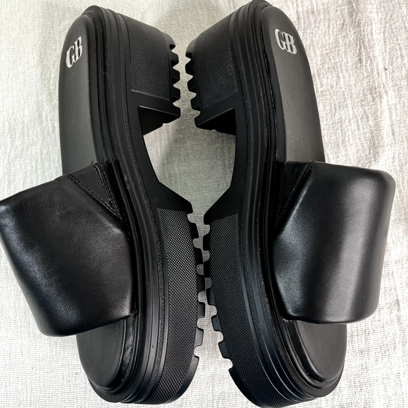 Leather Black Padded Lug Sole Platform Slide Sz 10 Womens Chunky Punk Grunge NEW