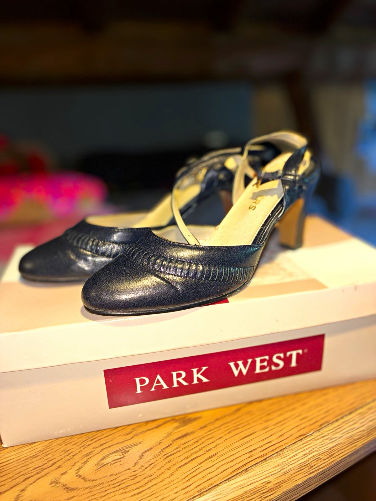 Park West Women’s Black Faux Leather Mary Jane Block Heel Buckle Strap 5 M