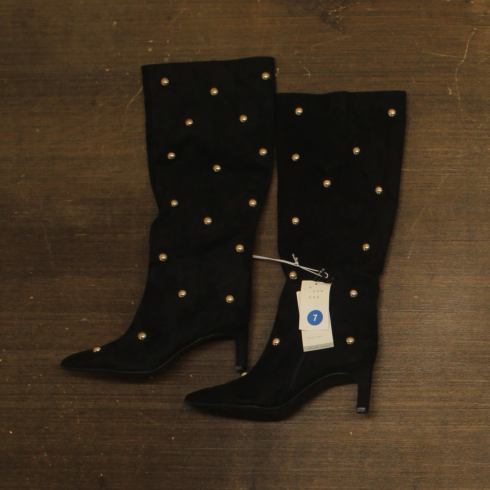 A New Day Womens Justice Boots Faux Suede Studded Mid-Calf 94568941 Jet Black 7M