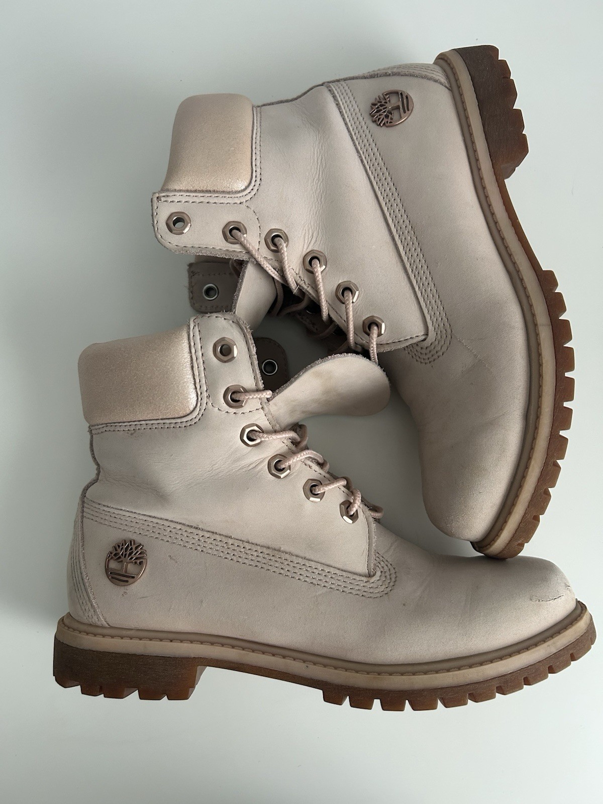 Timberland Women’s Boots Light Pink Leather 8 Med Premium Waterproof Rosegold