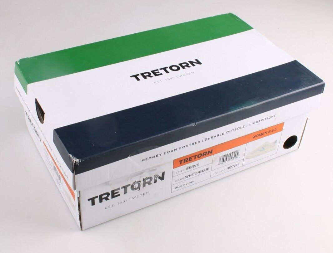 Tretorn “Serve” Women’s White Blue 7.5 8 8.5 9 Memory Foam Footbed Sneaker NEW