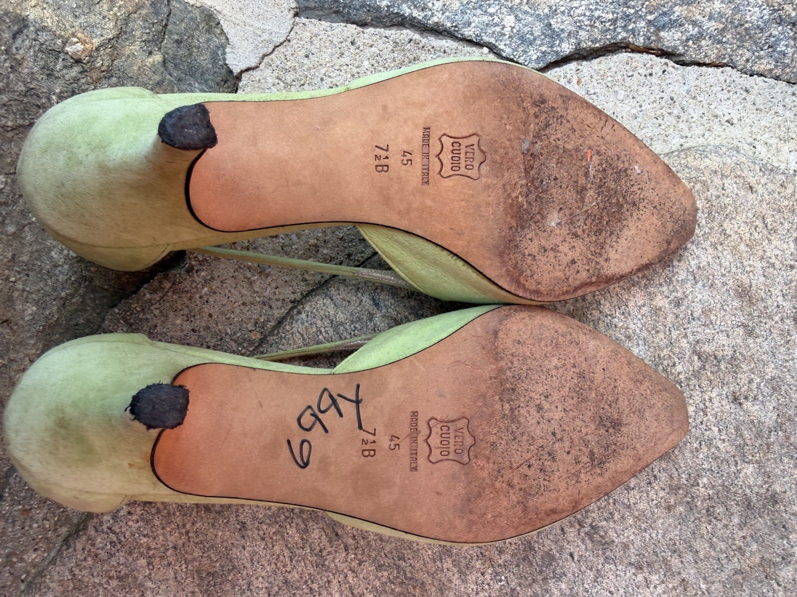 Via Spiga Spring Green Pointed Toe Slingback Pump Heels Leather Suede US 7.5 B