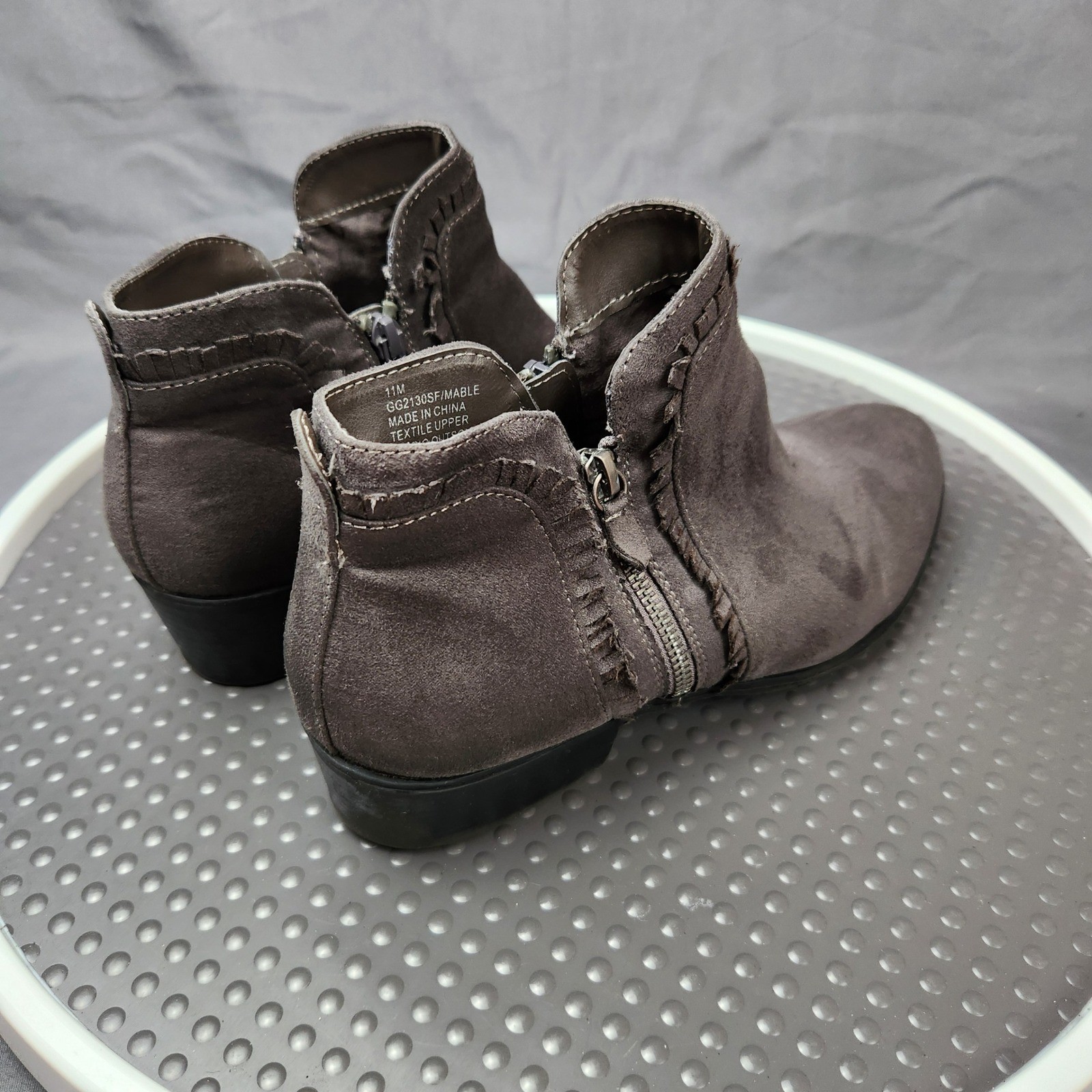 MIA Mable Vegan Suede Ankle Booties Gray Fringe Womens Size 11M Zip Casual Boots