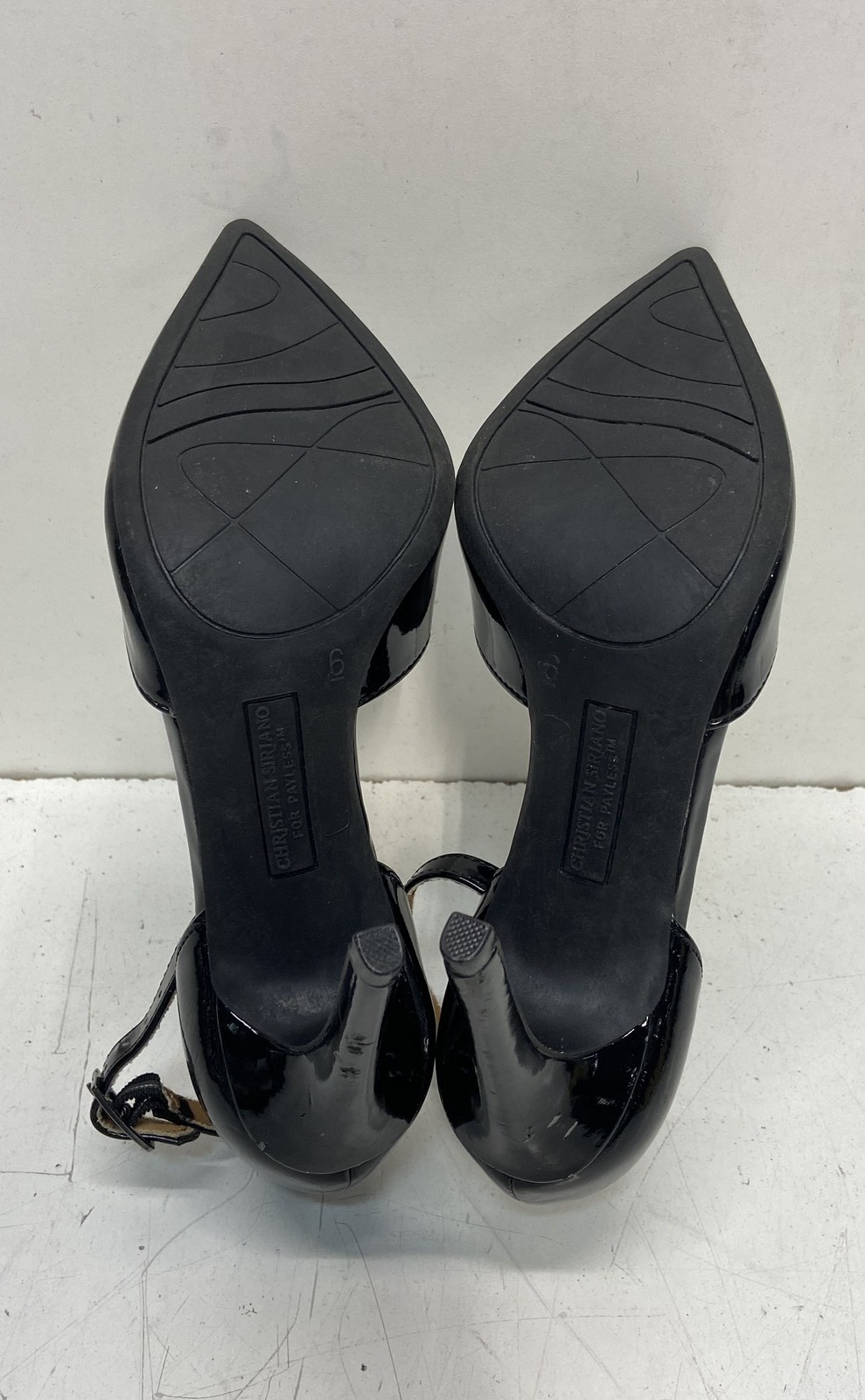 Christian Siriano for Payless Black Patent Pointed Toe Ankle Strap Heels Size 9