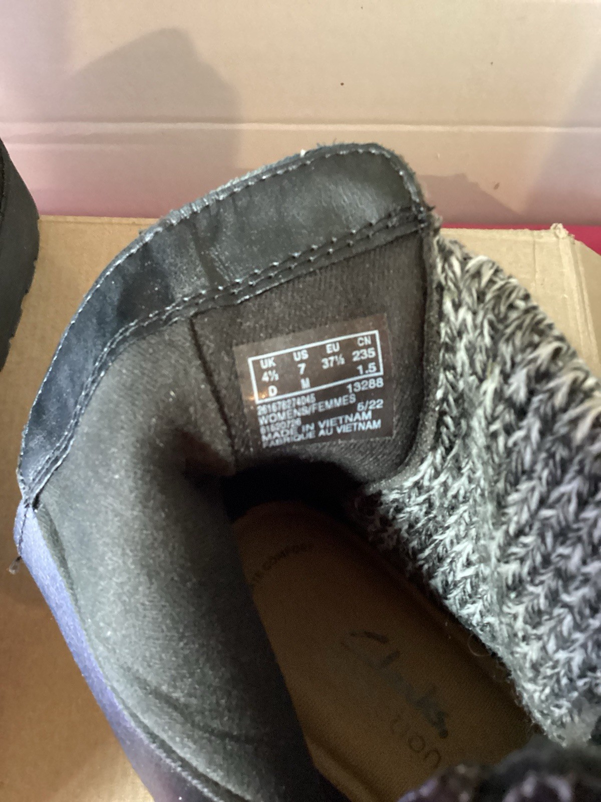 47-Clarks Opal Sky black suede Chelsea Boots With a textured knit Panel Size 7M