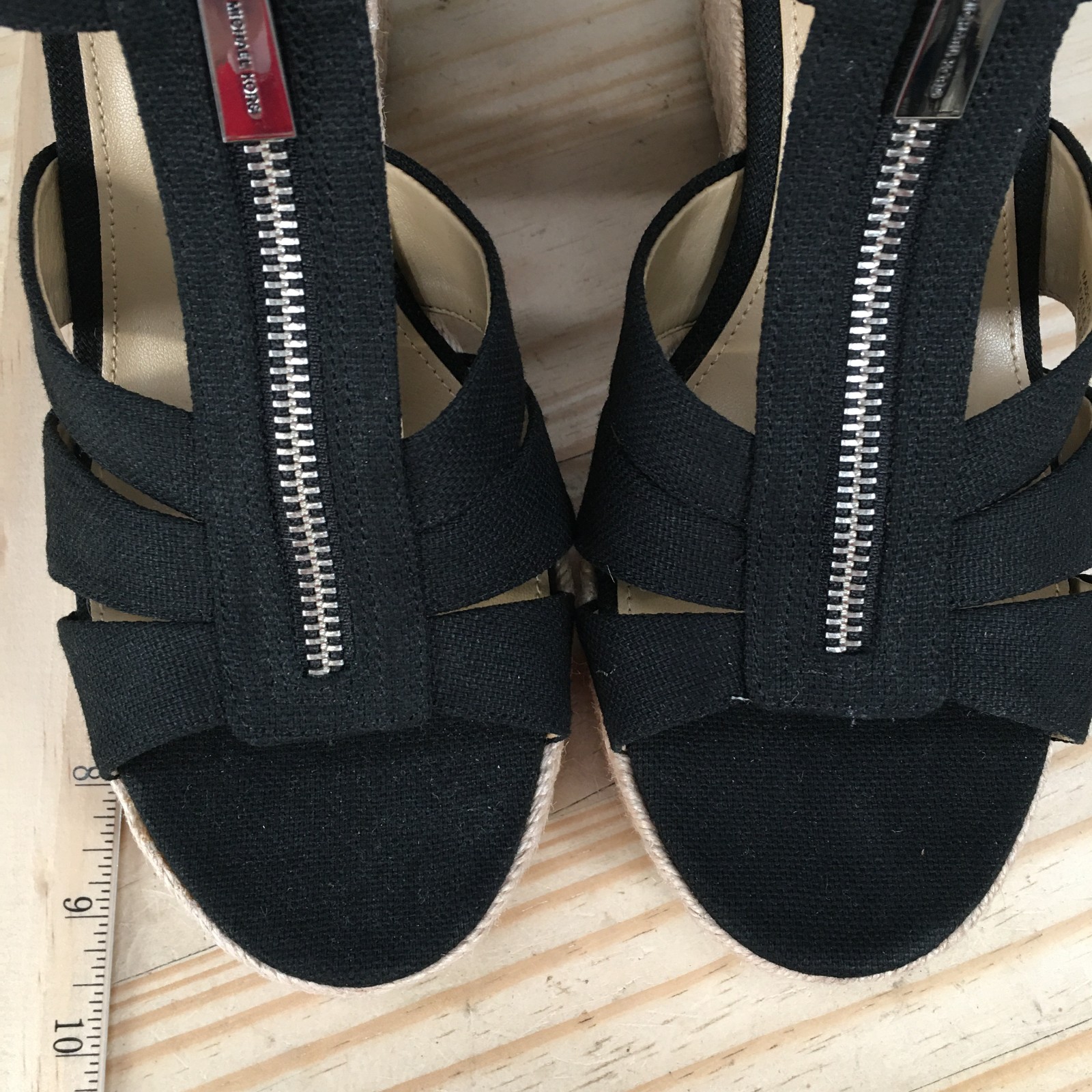 Michael Kors Sandals Womens 9.5 M Black Espadrille Front Zip Wedge Platform Heel