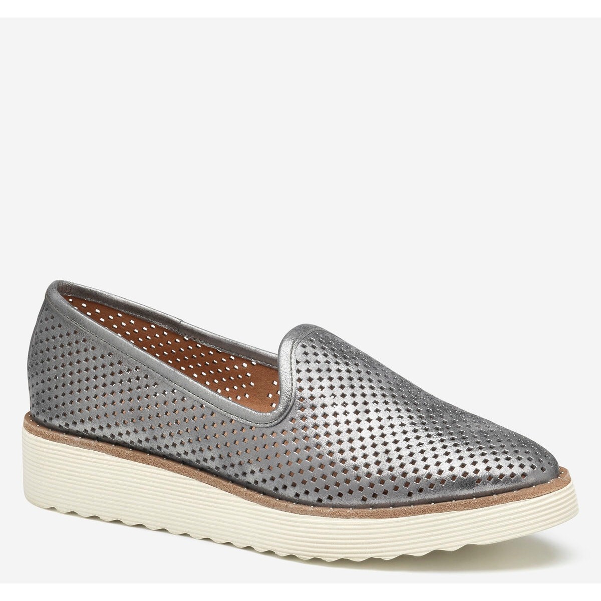 Johnston & Murphy Mitzi Perfed Venetian Metallic Loafers Silver Sz 6.5 NWOB $158
