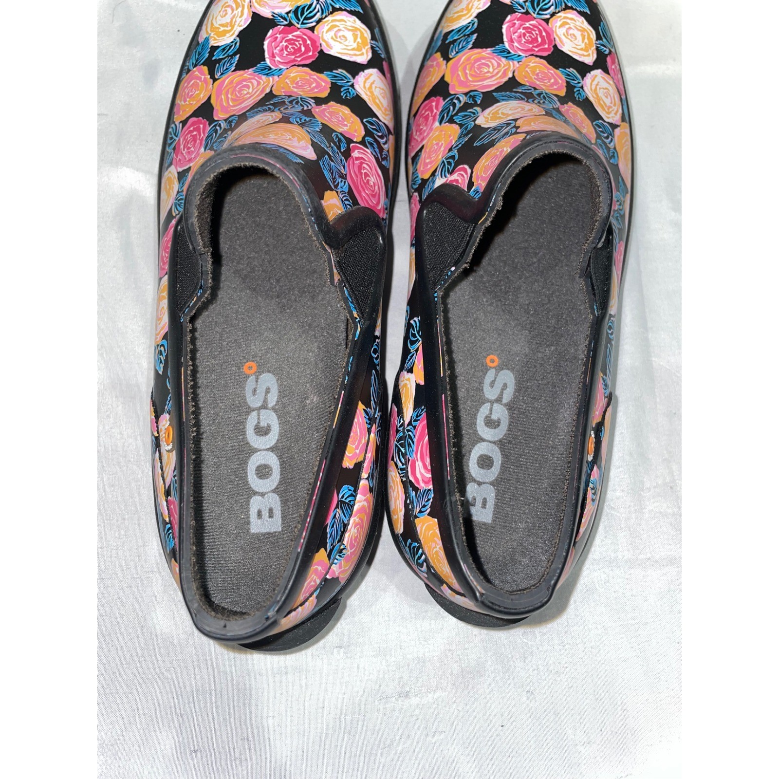 Bogs Patch Slip Rose Waterproof Garden Shoes Floral Black Multi 72742-009 Size 9