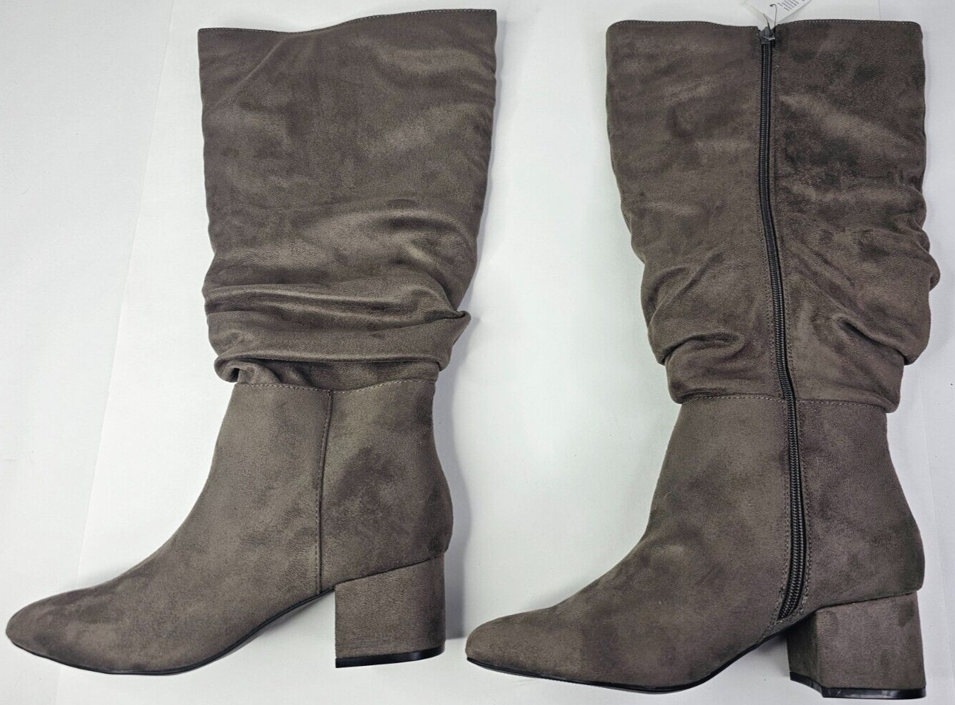New $129! Lane Bryant Tall Slouch Boots Suedette 8.5 W Wide Gray Heeled Shoes