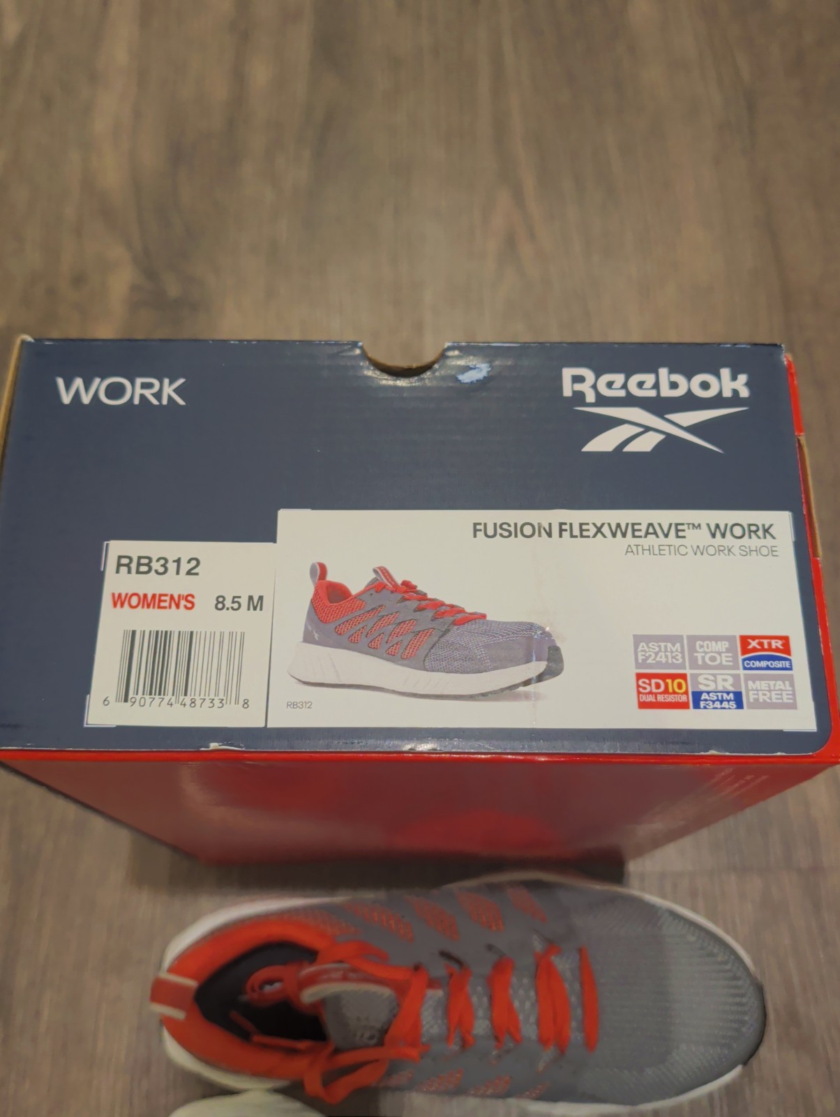 Reebok Fusion Flexweave Work Gray/Red (Pink) Composite Safety Toe Cap W 8.5 NEW