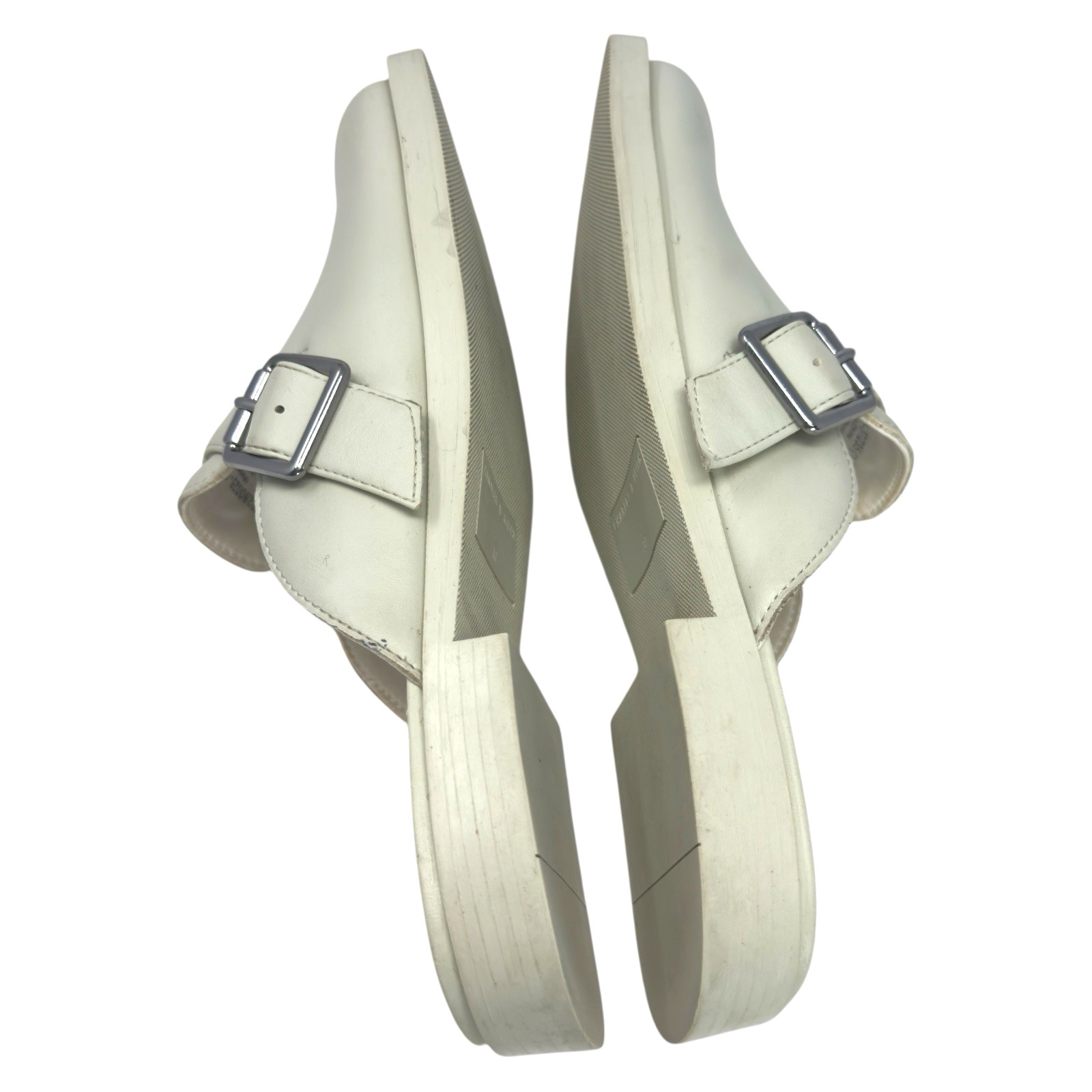 Charles & Keith Leather Mule Clogs Buckle Closed Toe W6 White Casual
