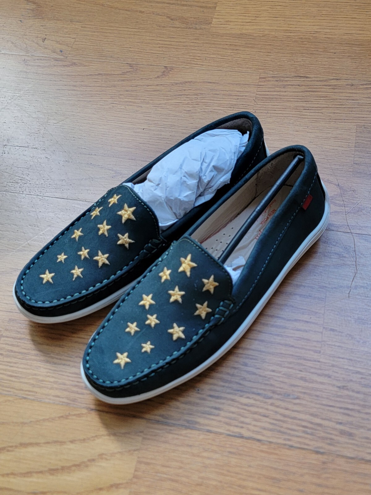 Marc Joseph Loafers Womens Size 5 Slip On Embroidered Star Leather Emerald Green