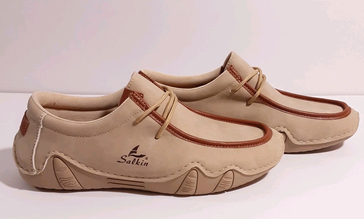 Salkin Women’s Driving Shoes Loafer Slip On Light Beige Nubuk Leather Women’s 10