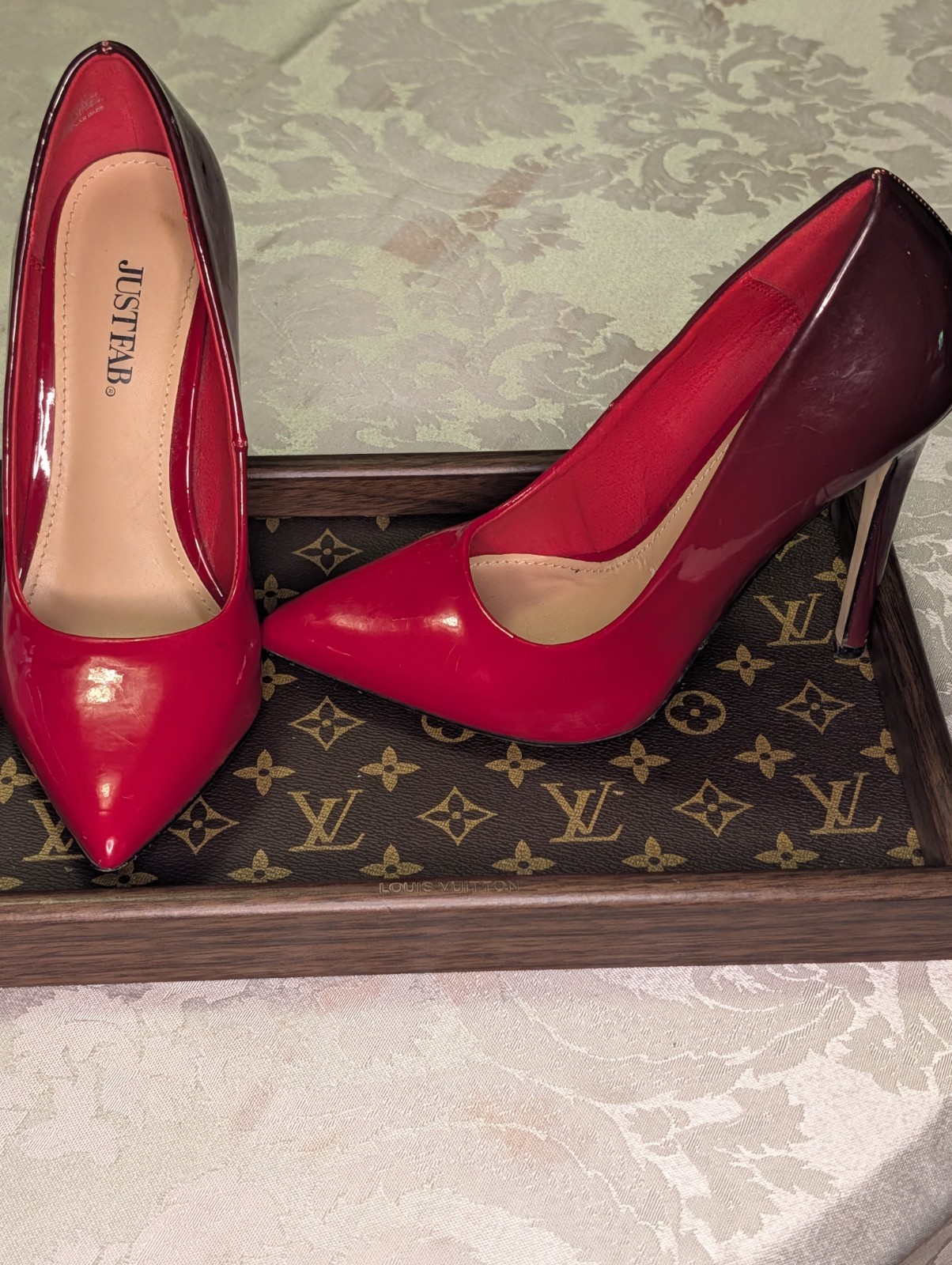 JustFab Patent Leather Pointed Toe Pump Heels Slip On Red/Burgundy 7.5