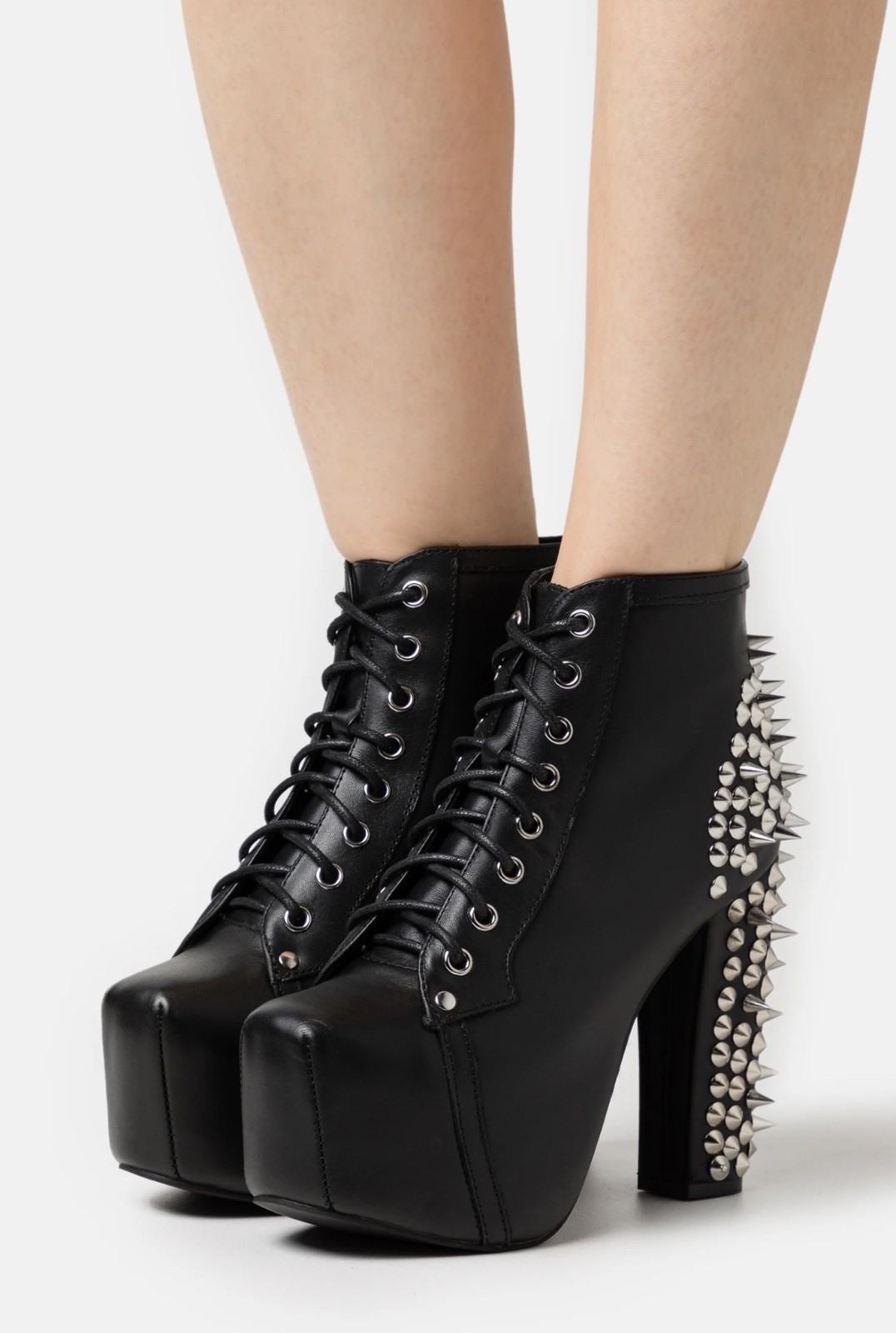 JEFFREY CAMPBELL LITA SPIKE BLACK LEATHER PLATFORM BOOTS SZ 9M