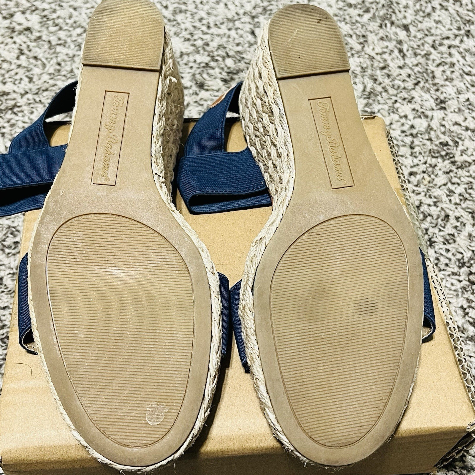 Tommy Bahama Blue/Tan Solid Wedge Sandals Strappy Slip On Women’s US 8