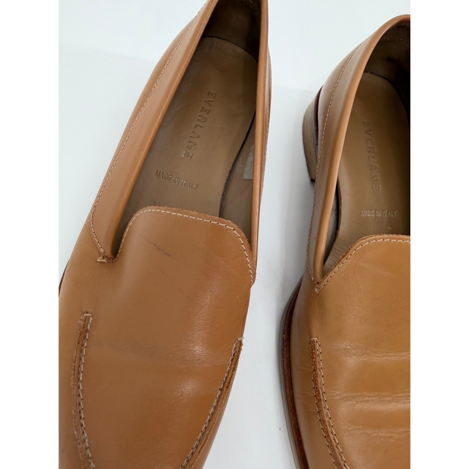 Everlane Modern Loafer Tan Cognac Leather Made in Italy Almond Toe Flat Shoe 5.5