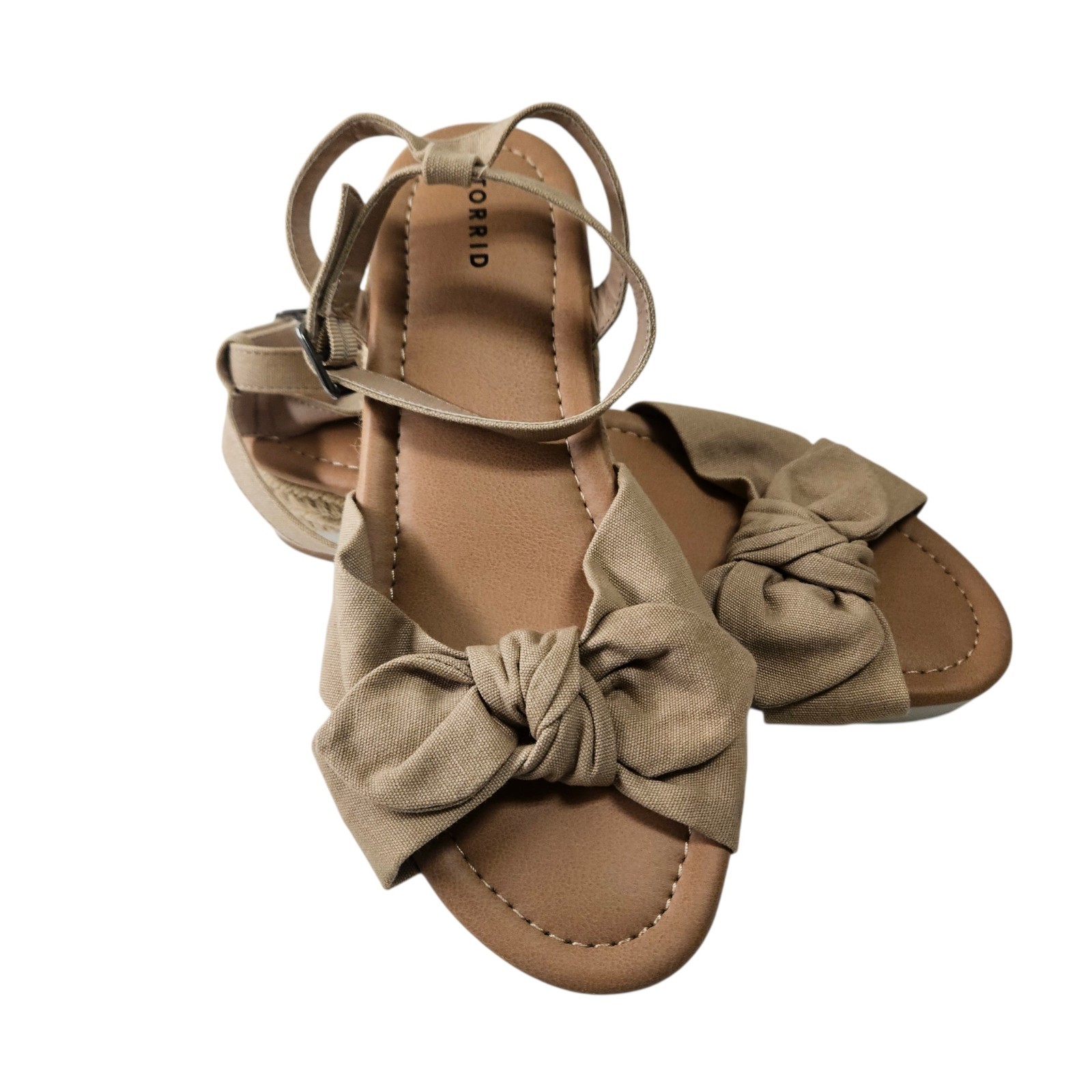 Torrid Strappy Wedge Sandal Mini Bow Espadrille Shoe Women 10 Wide Tan Plus