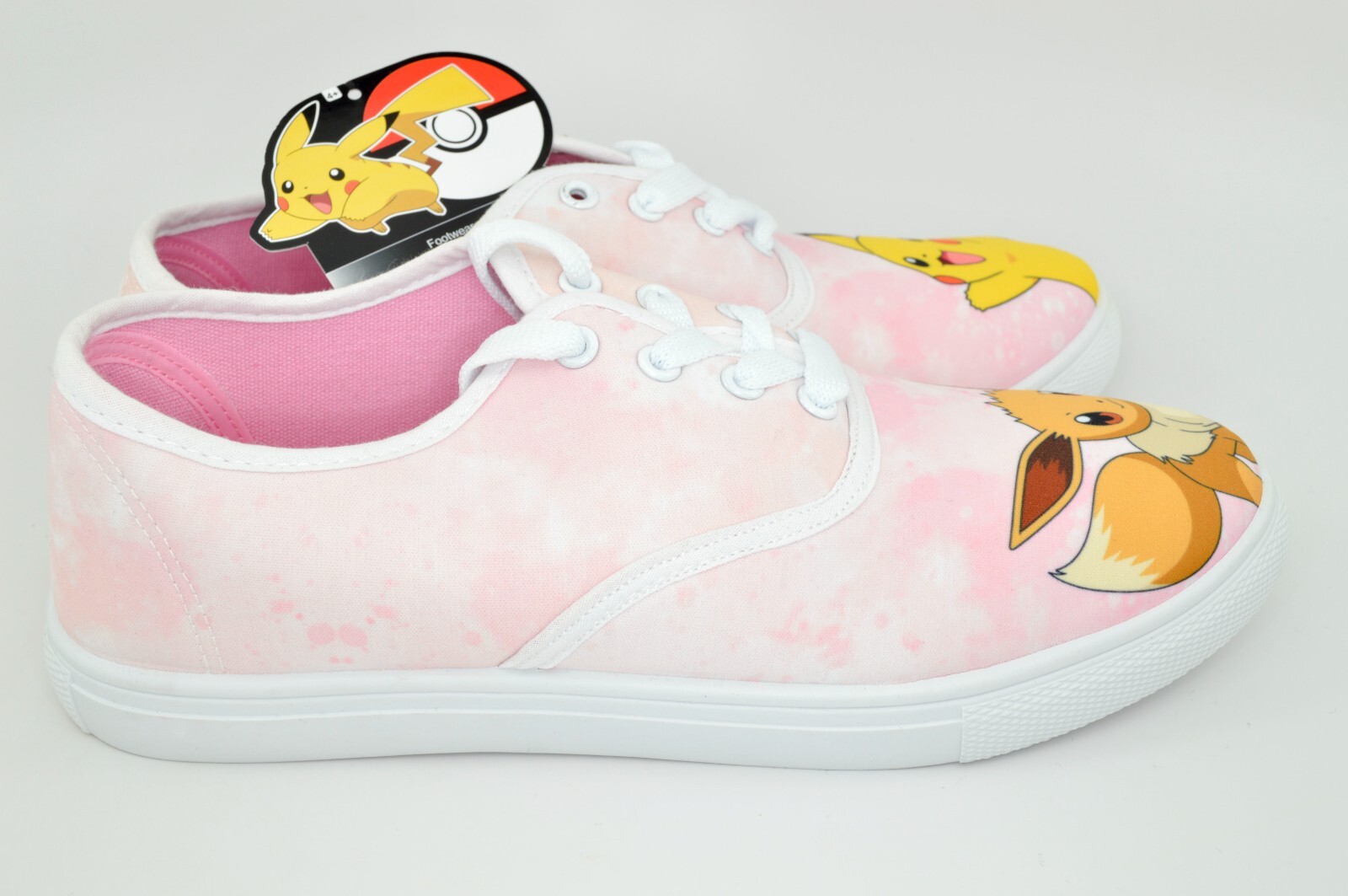 Rare New Pokemon Pikachu Eevee Bestie Low Rise Sneakers Pink White Size 8