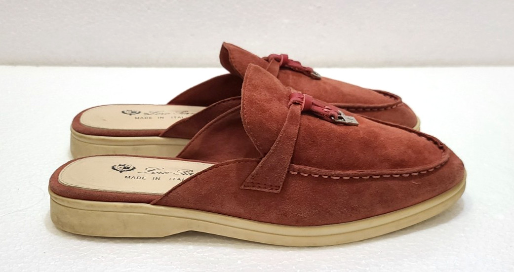 Loro Piana Summer Walk Mules Suede Loafers Rust Red Flats Size EU 37 US 6.5