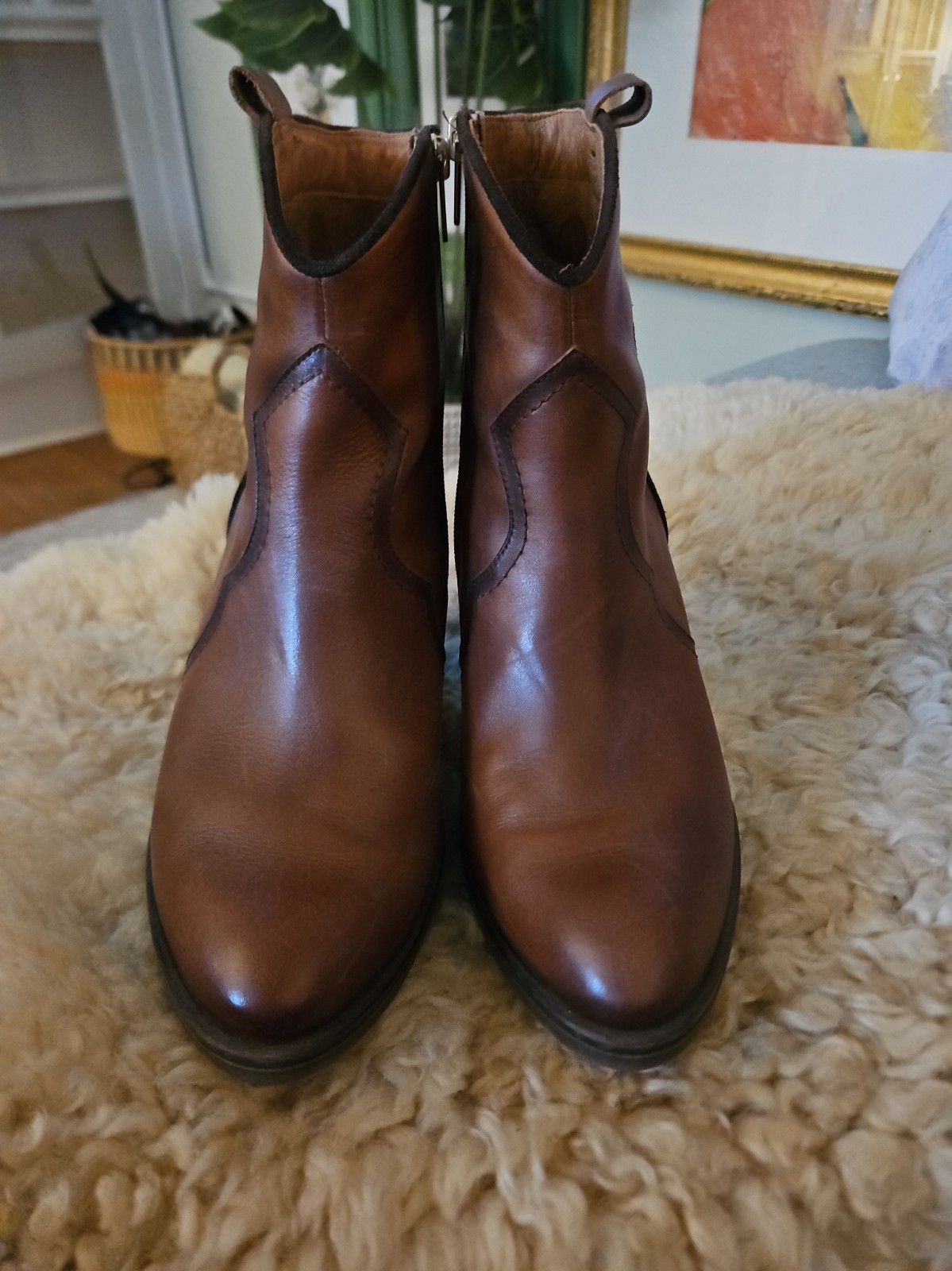 Picolinos Western Bootie Womens Size 11 Brown Leather Side Zip Ankle Boots