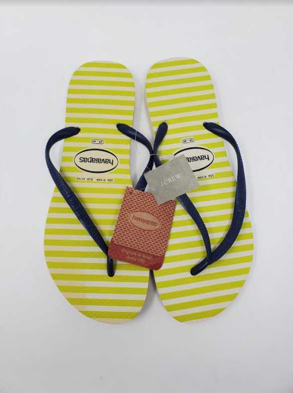 NEW WOMENS 6 9/10 & 11/12 HAVAIANAS FOR J CREW STRIPED NAVY FLIP FLOPS SANDLAS