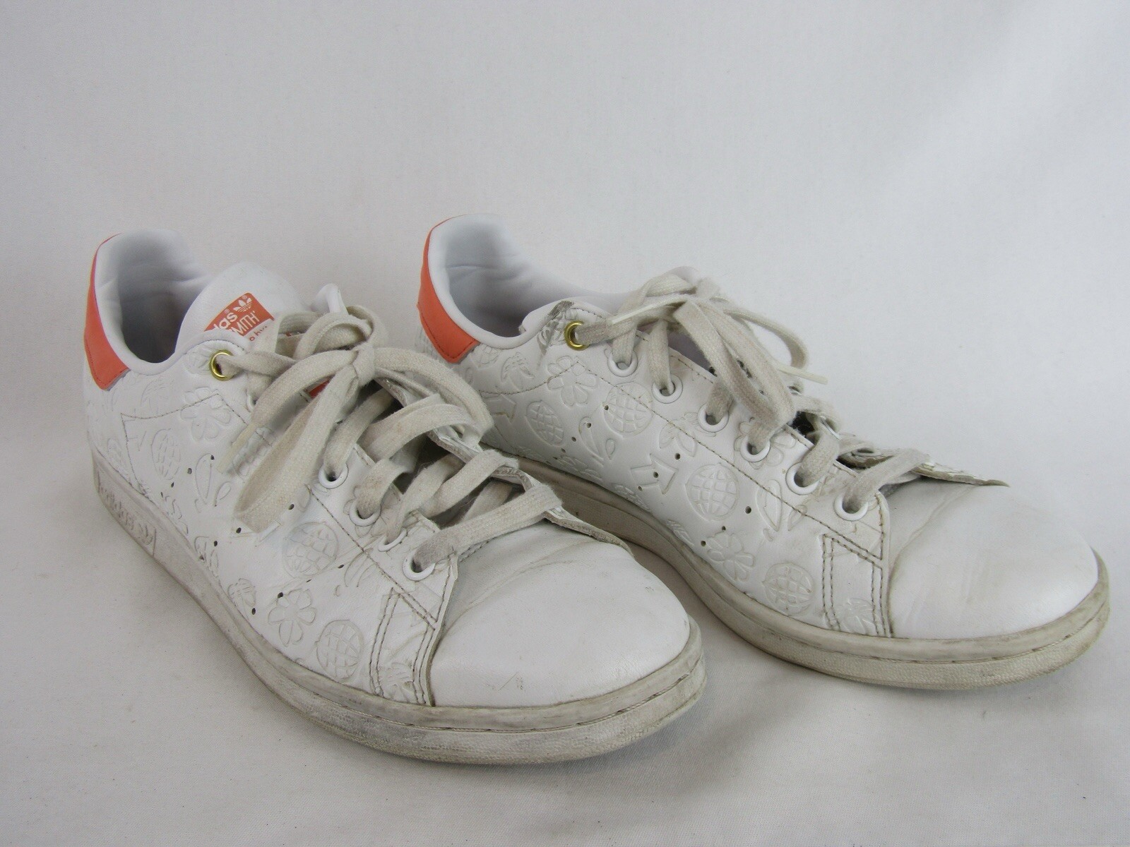 Womens Adidas Stan Smith Embossed Graphics Shoes-Size 11-White/Semi Coral-FX5677