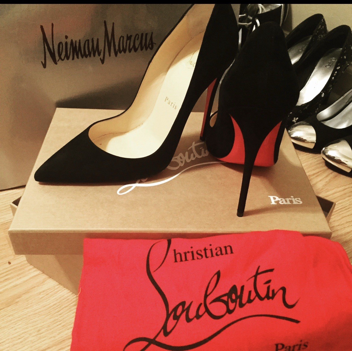 Christian Louboutin Women’s Black Suede Pointed Toe Stiletto Pumps 37