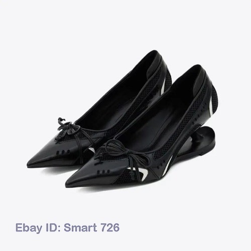 New Special Heel Spliced Heels Pointed Toe Heels Fashion Shallow Mouth Bow