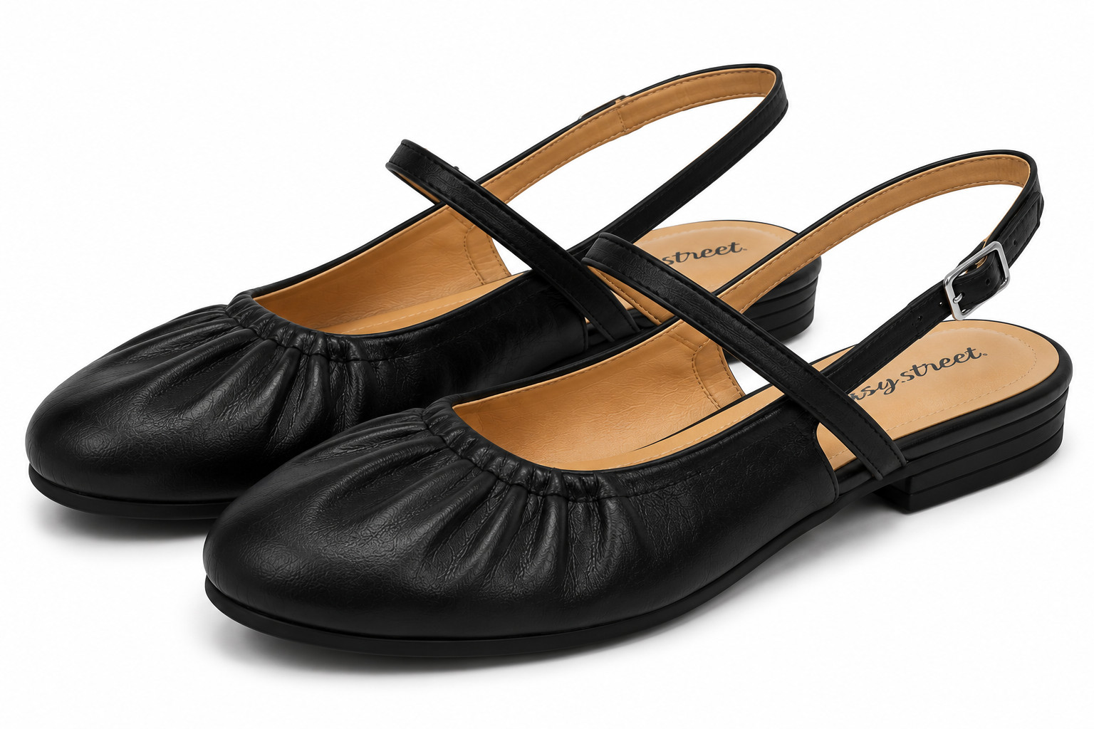 Easy Street Blake Slingback Flats Black Women’s Size 9 Wide W Comfort Shoes NIB