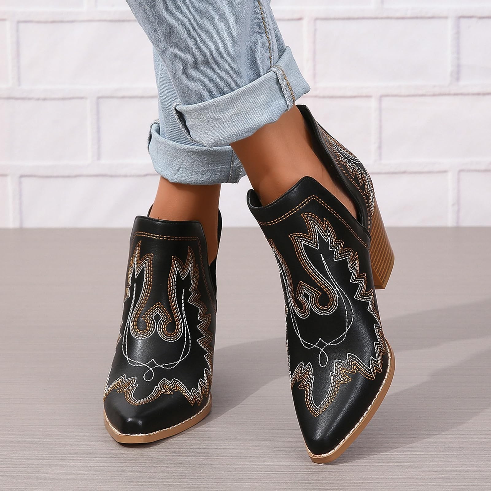 Cowboy Boots for Women Cowgirl Ankle Western Embroidered Stitched Pointed Toe