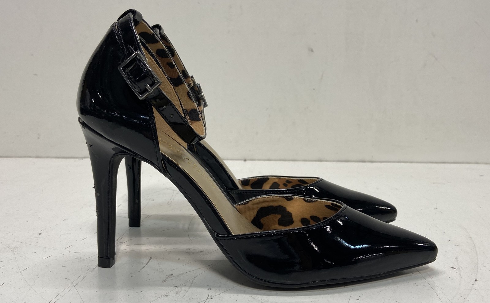 Christian Siriano for Payless Black Patent Pointed Toe Ankle Strap Heels Size 9
