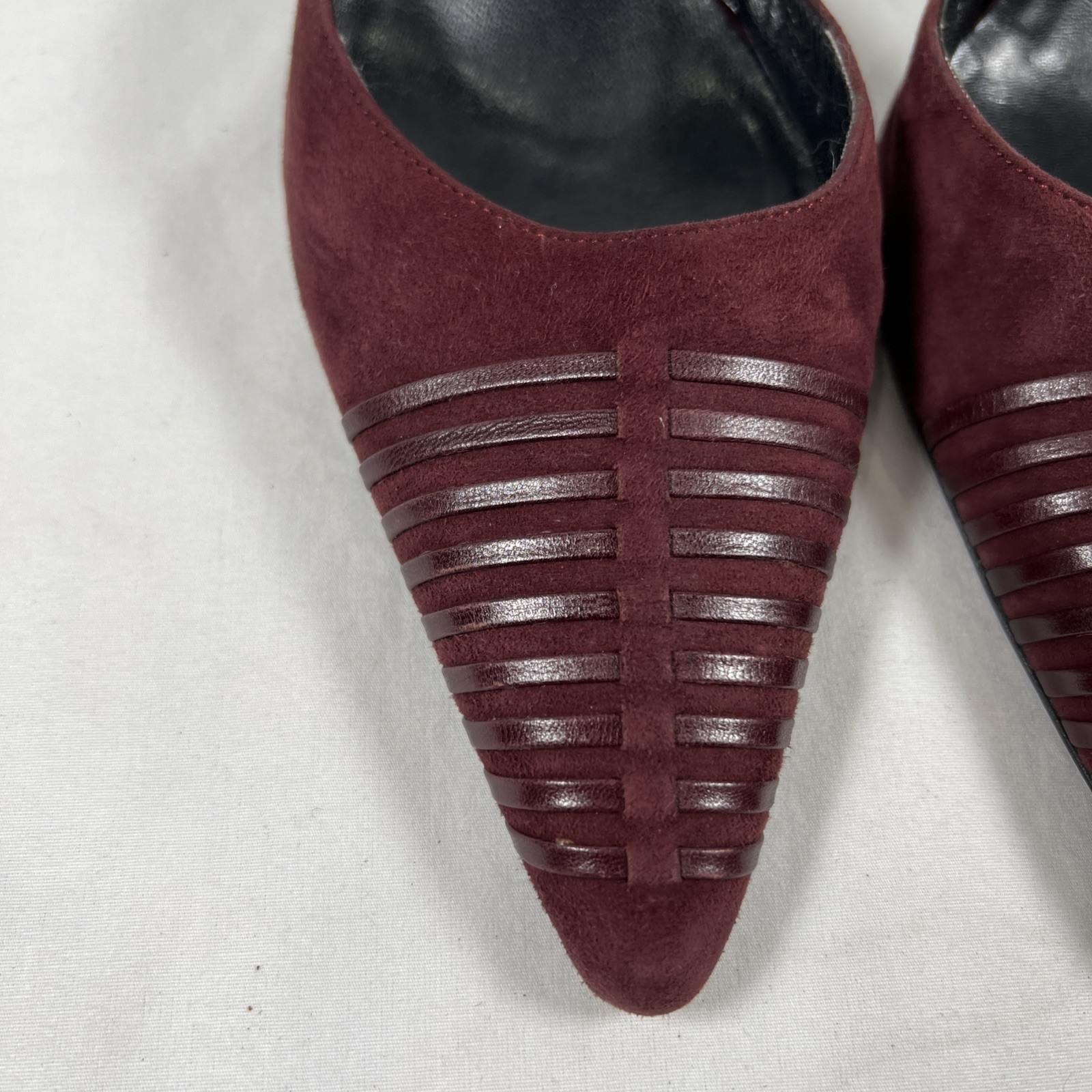 Richard Tyler Burgundy Suede Slingback Heels Pointed Toe Leather Pumps Luxury 8M