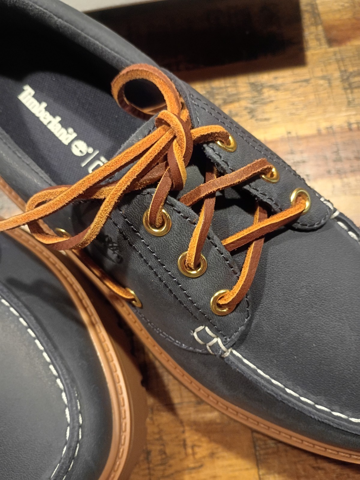 Womens Timberland Stone Street Platform Boat Shoe Dk Blue Premium Leather Sz 8.5