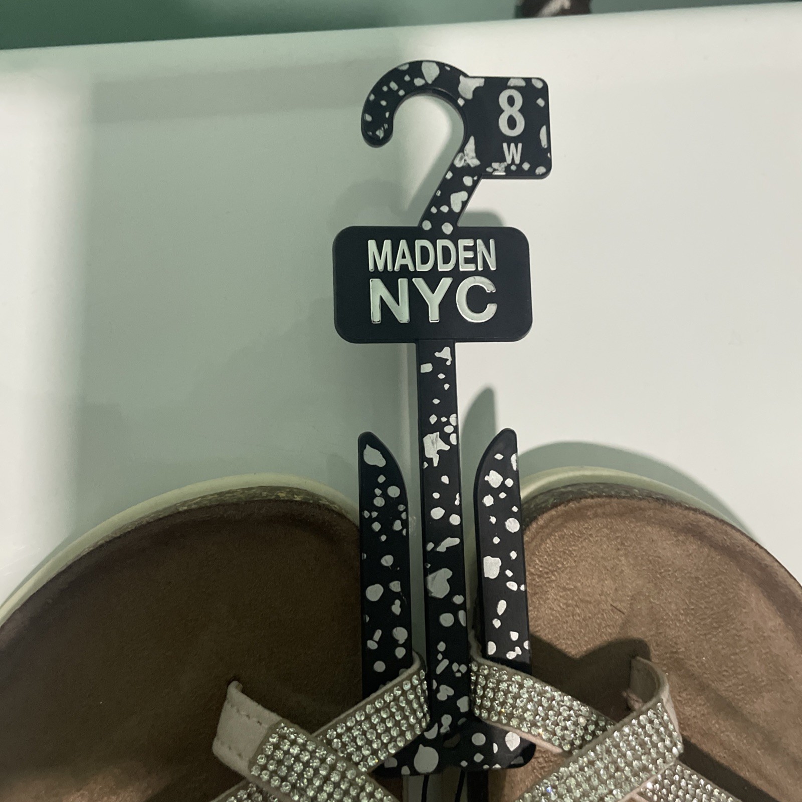 Madden NYC Women’s Embellished Rhinestone Footbed Sandals Silver Sz 8 Wide Width