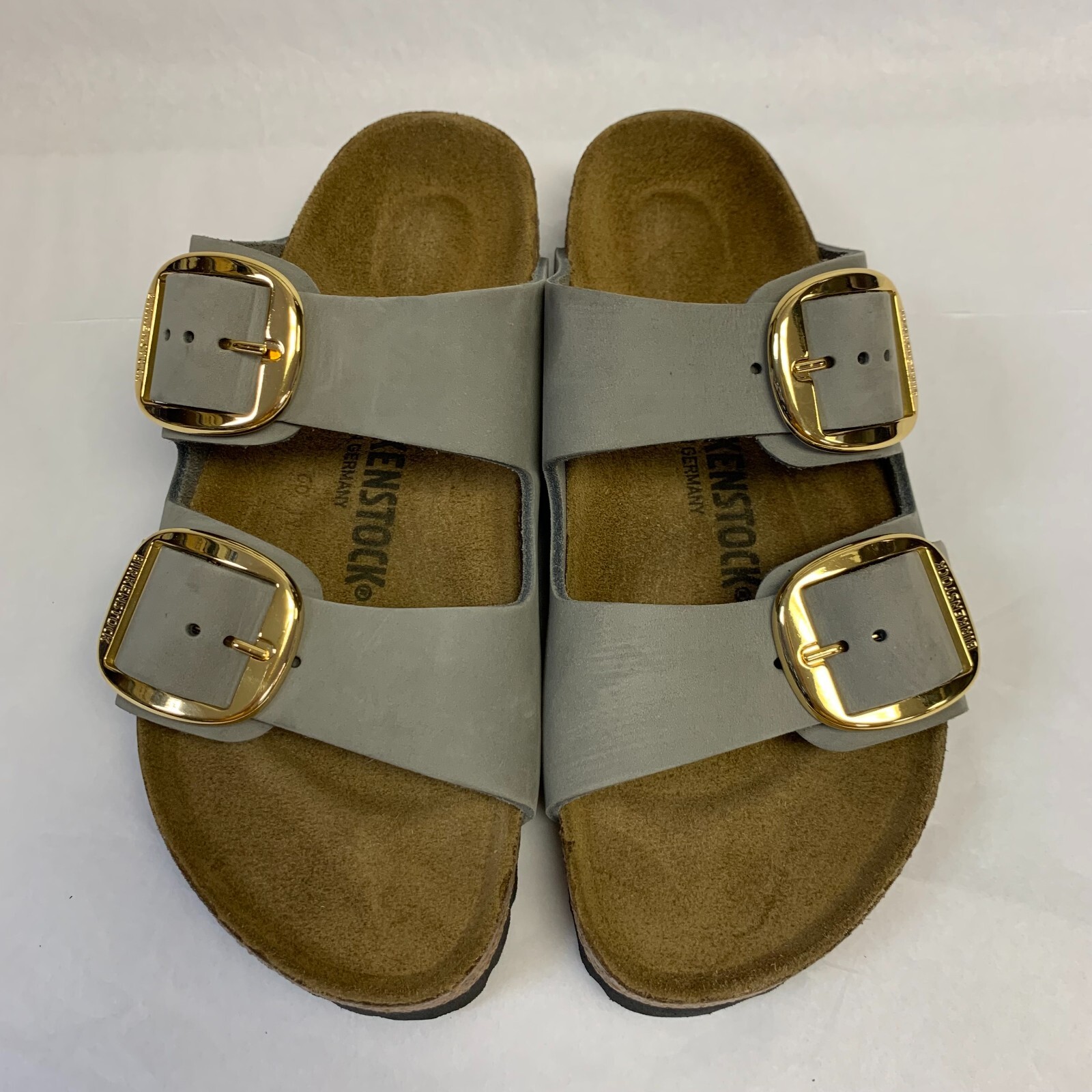 Birkenstock New w/ Box Arizona Dove Gray + Gold Big Buckle Nubuck N -Select Size