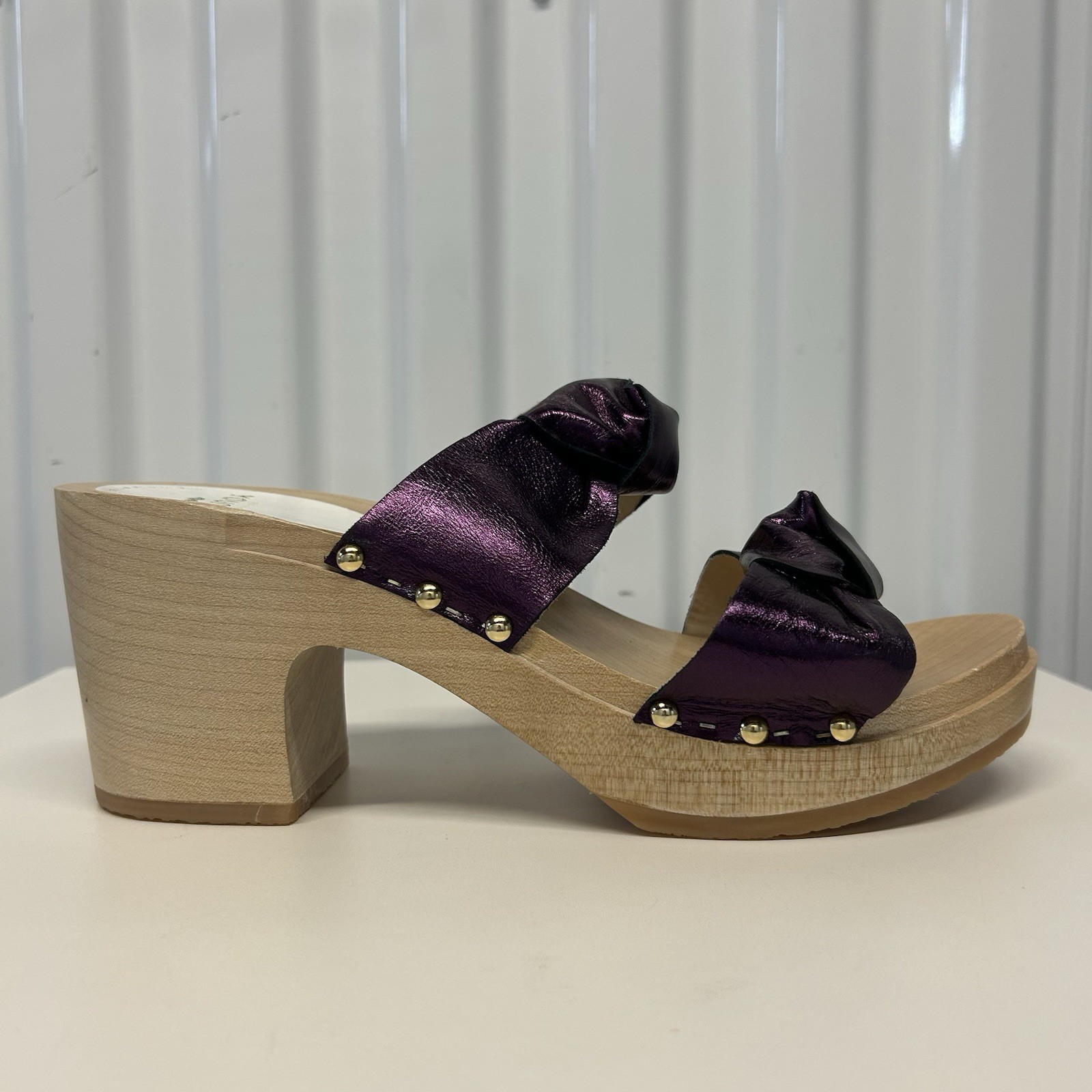 Sabot Youyou Leather Ynoui Metallic Purple Studded Mules Clogs Womens 41/US 10