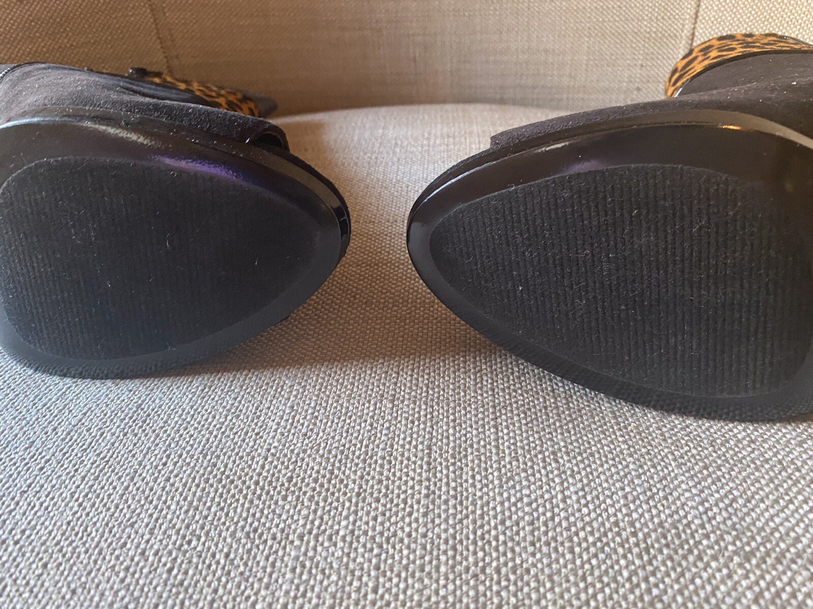 Nine West Open Toe 3.5 in. Black Suede Leopard Skin Bootie Pumps – Size 11 NIB