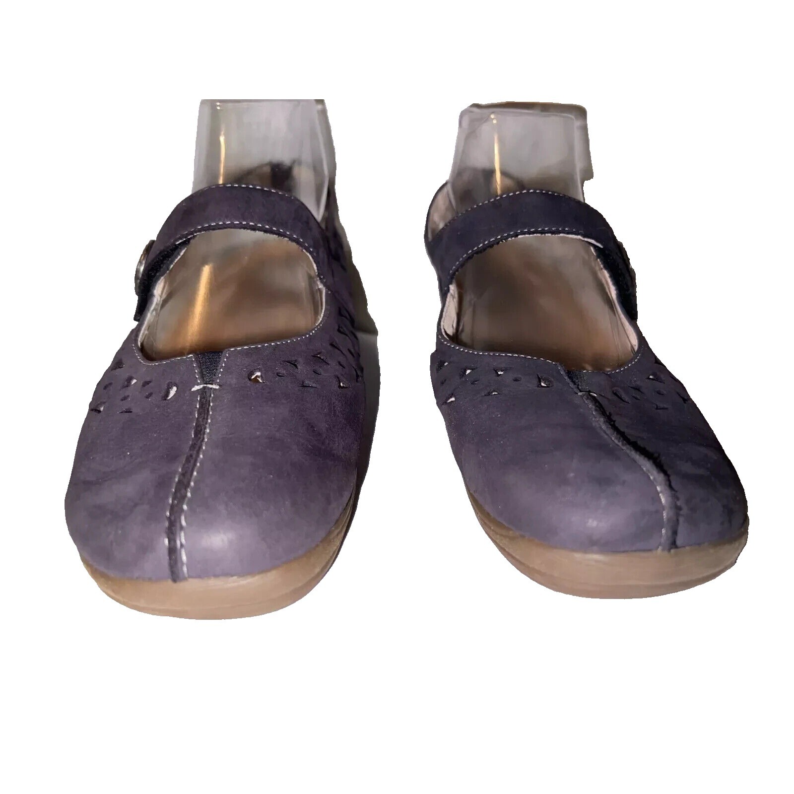 Ara Blue Nubuck Leather Laser Cut Mary Jane Slingback Shoes Womens Size 8.5
