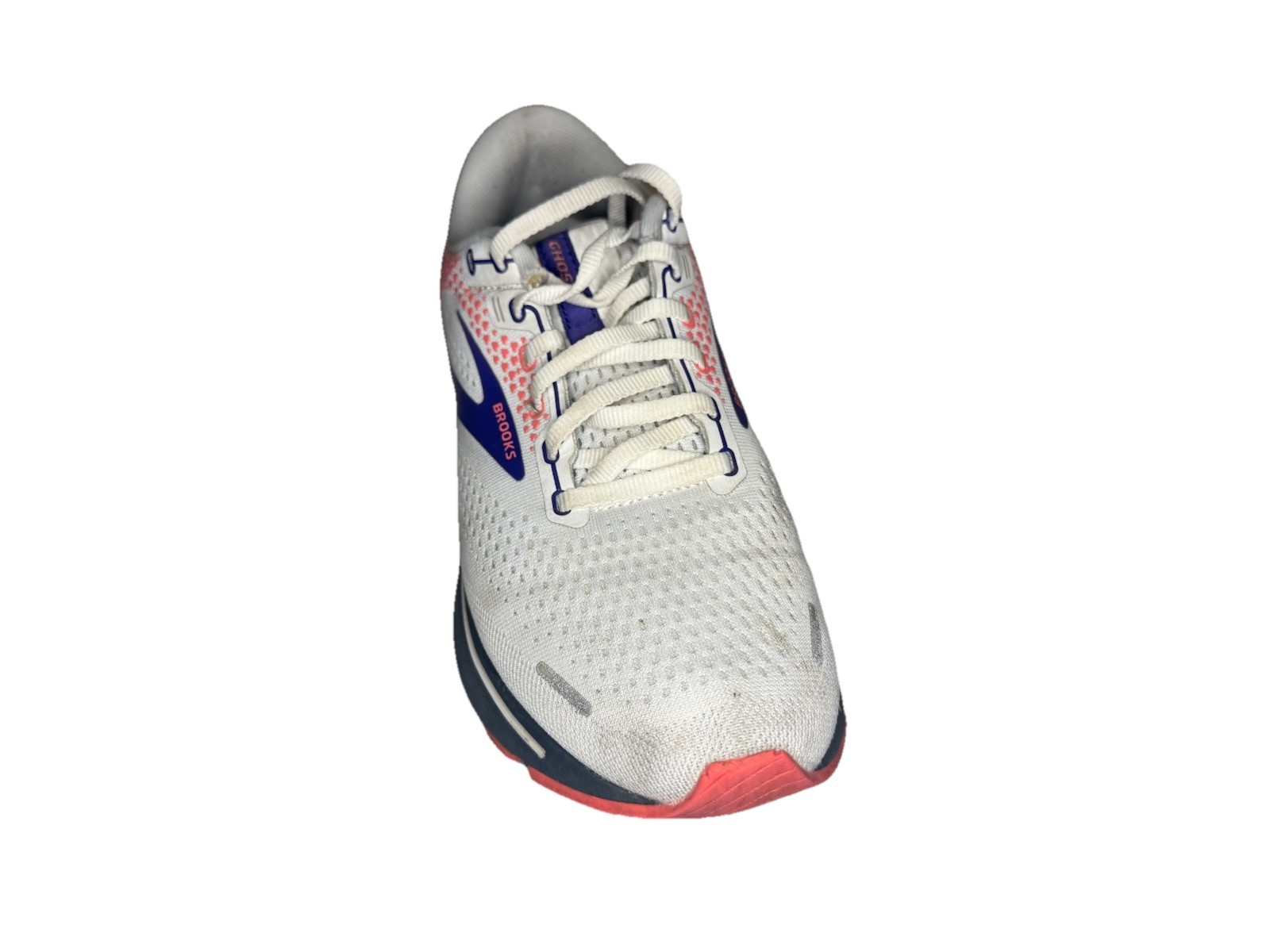 Brooks Ghost 14 Athletic Running Shoe Sneaker Womens Sz 9 White/Purple/Coral
