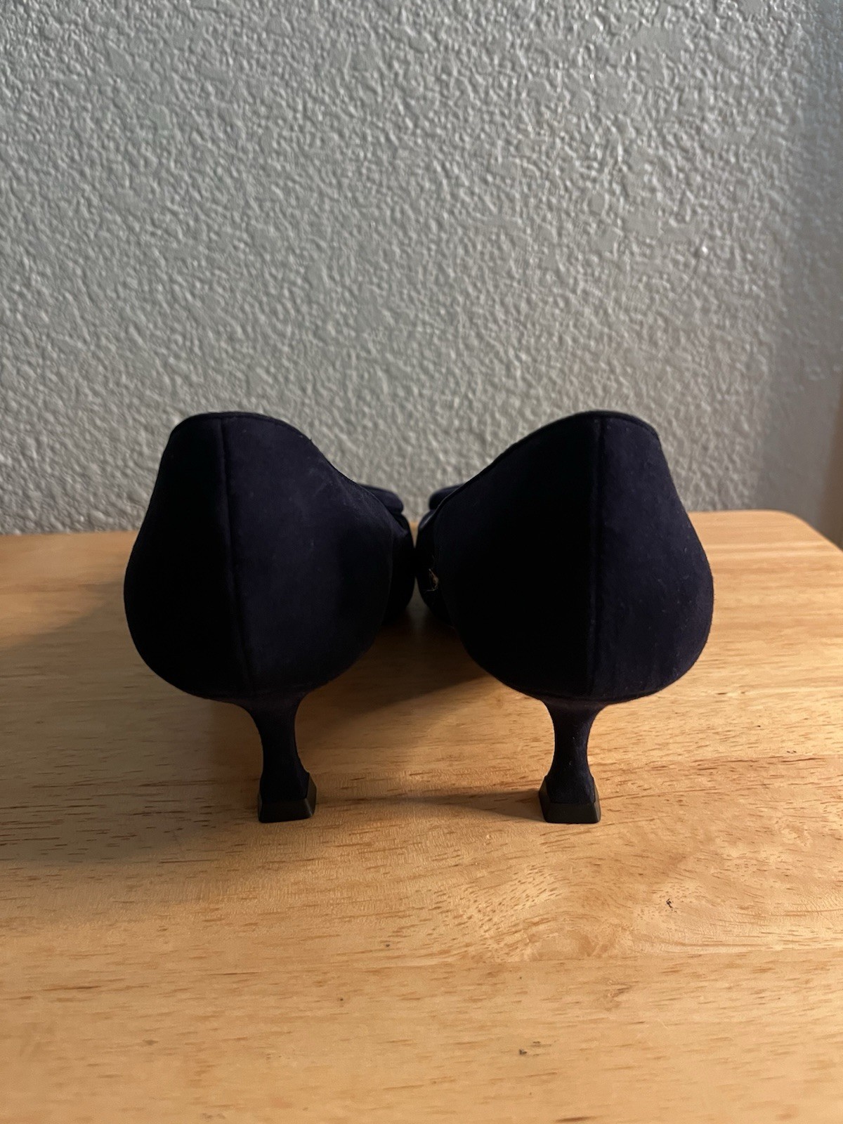 Manolo Blahnik Blue Suede Pointed Toe Pump Heels w/ Buckle Accent, US 6