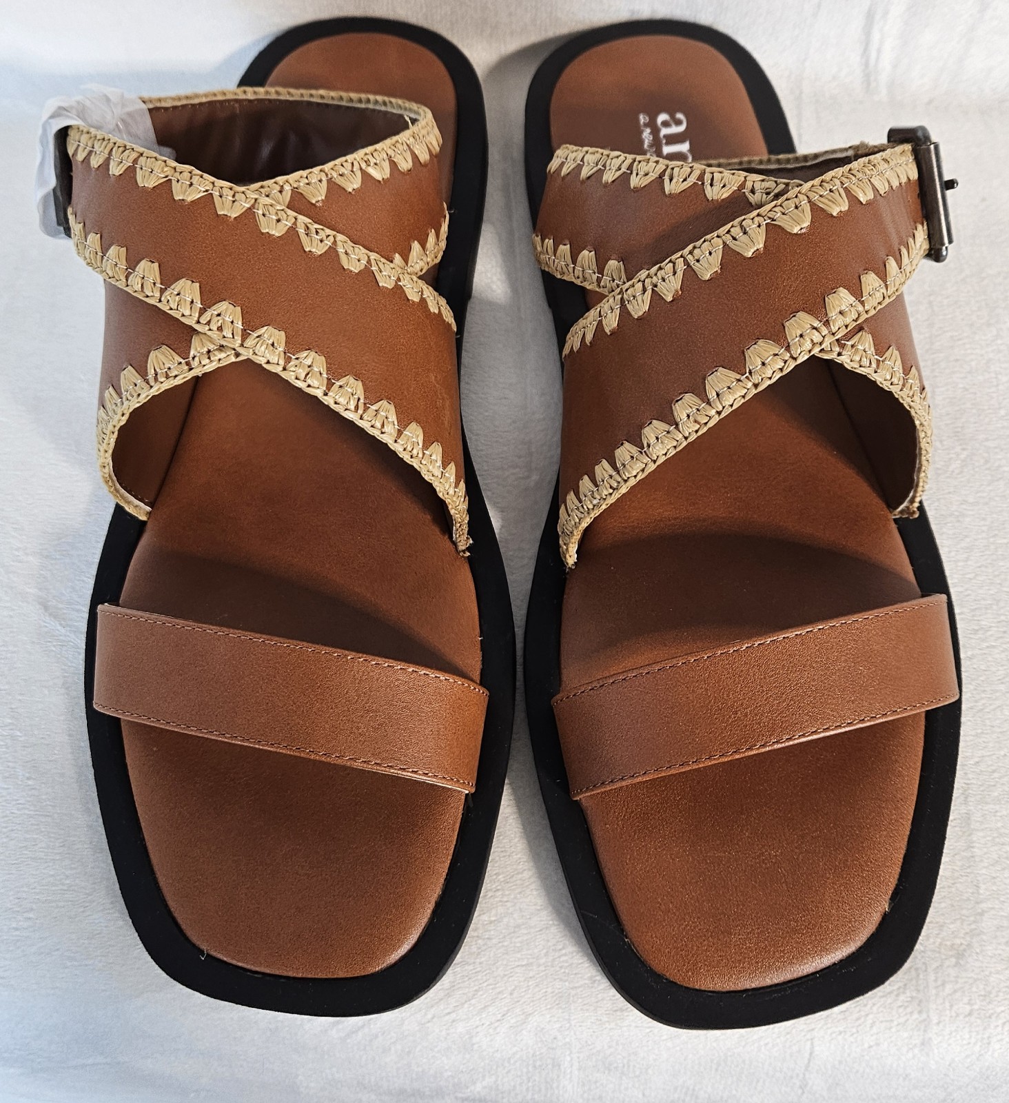 a.n.a A New Approach Brown Cognac Flat Sandals with Buckle&Crochet Trim Size 9M