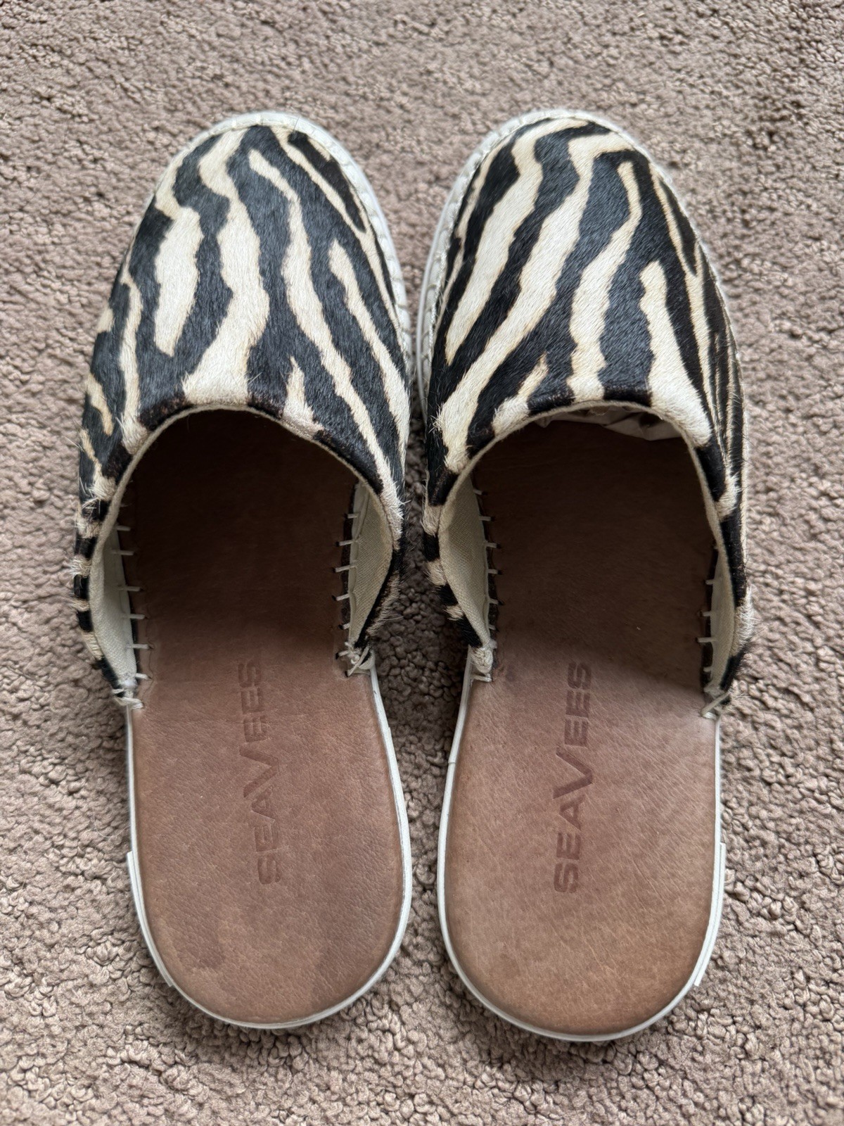 Seavees Zebra Print Hair-On Cowhide Slide Mules Women’s US 5.5 EU 36 Slip On