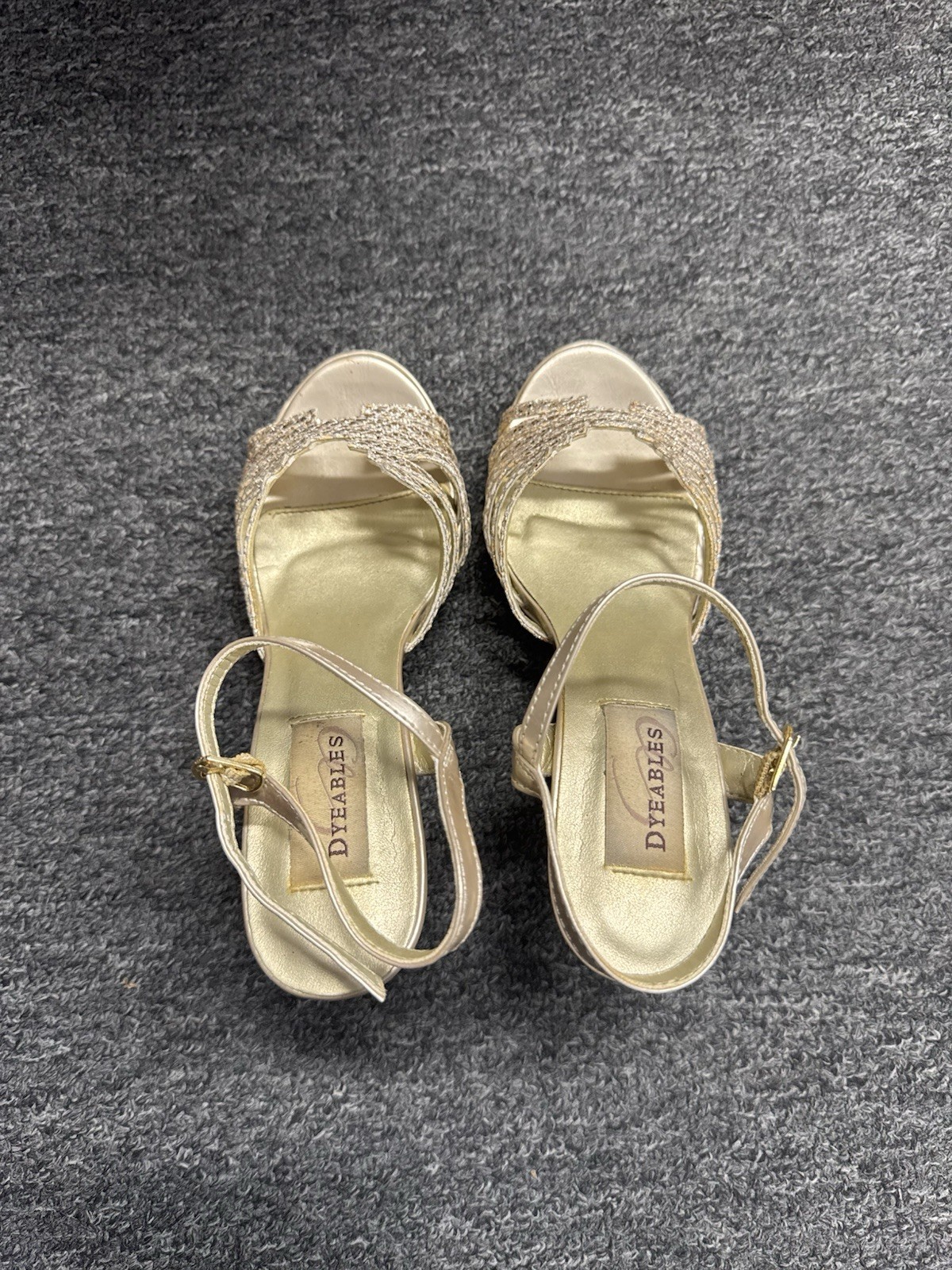 Dyeables Champagne Glitter Strappy Heels Women’s Size 6.5