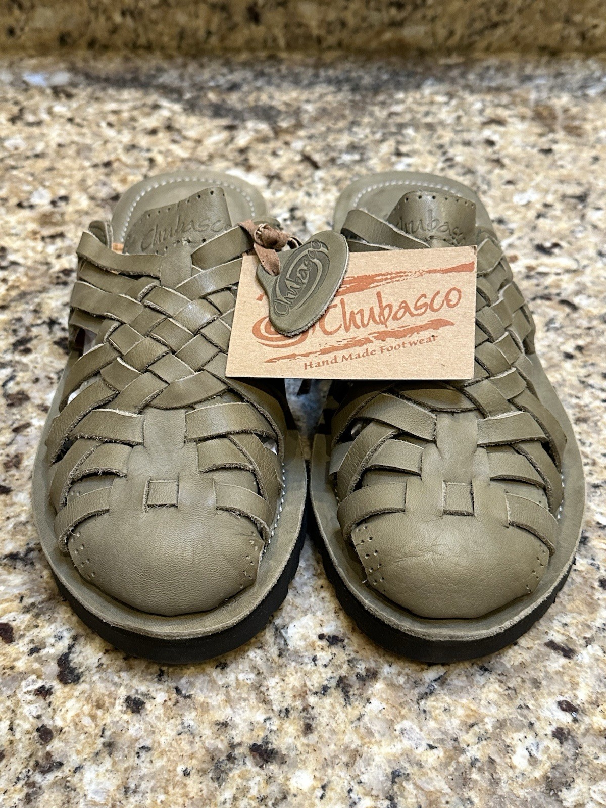 CHUBASCO Mexico Martha Green Leather Sandals Woven Slip On Mens 4 Womens 6 NEW